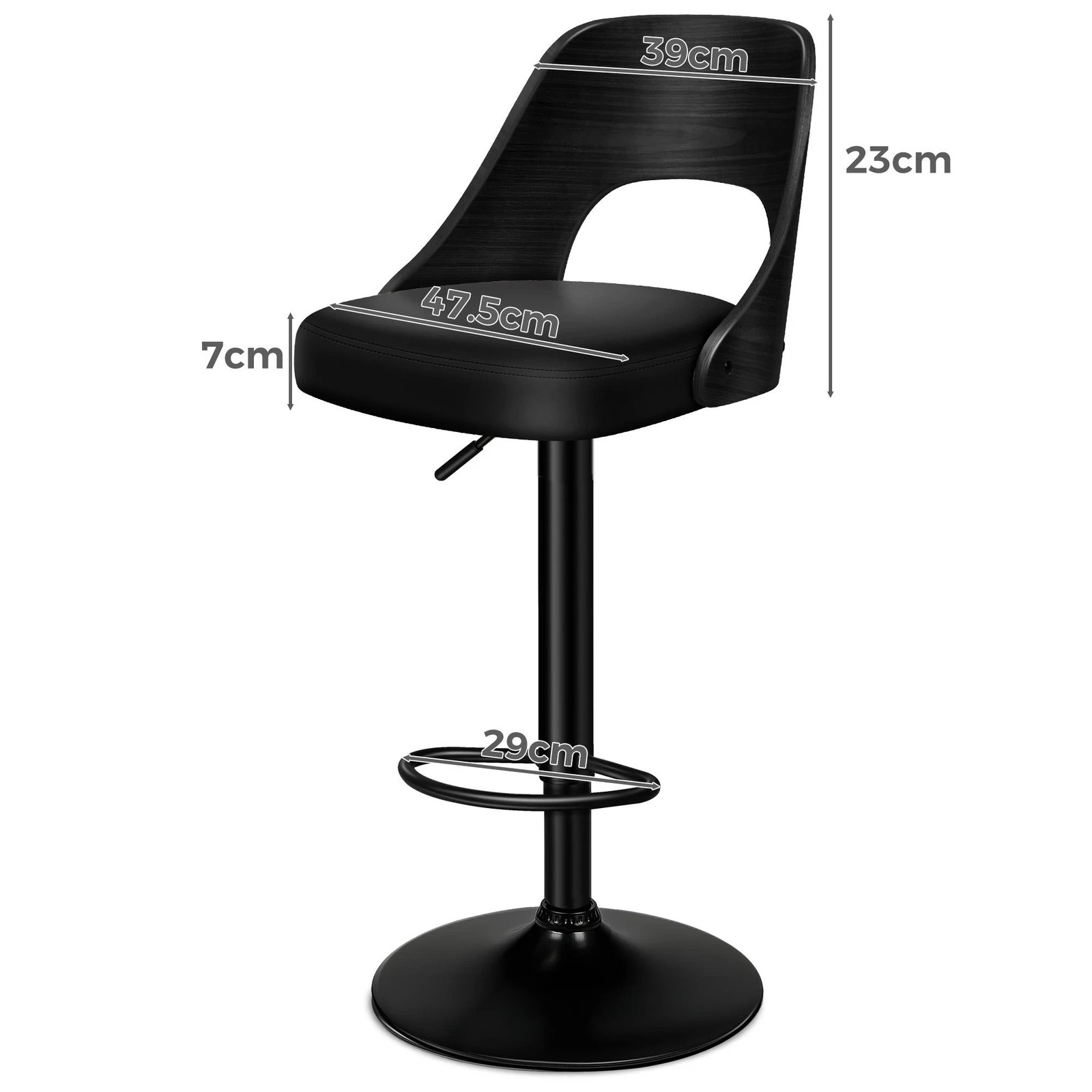 6 Alfordson 1x Bar Stool Kitchen Swivel Chair Wooden Leather Gas Lift - Black, 6 of 8