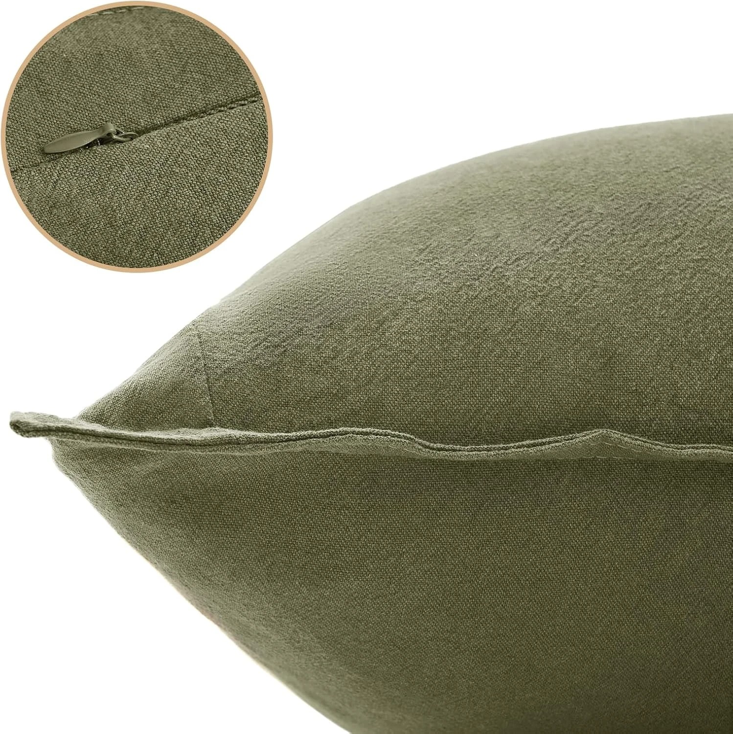 3 Gioia Casa 2-Pack Linen-Cotton Blend Cushion Covers 45x45cm - Olive Green, 3 of 4