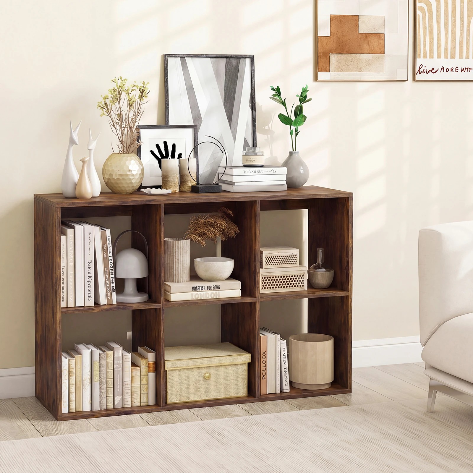 2 Costway 6-Tier Storage Bookshelf Open Display Shelf Cube Cabinet Home Office Organiser - Brown, 2 of 3