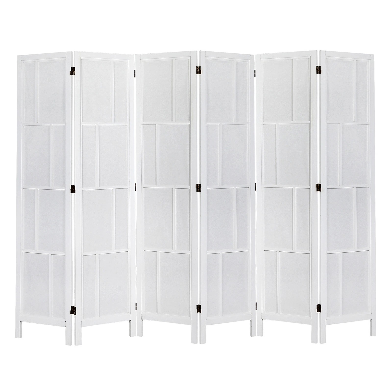 1 Levede 6 Panel Room Divider Folding Partition Freestanding Screen Wooden - White, 1 of 9