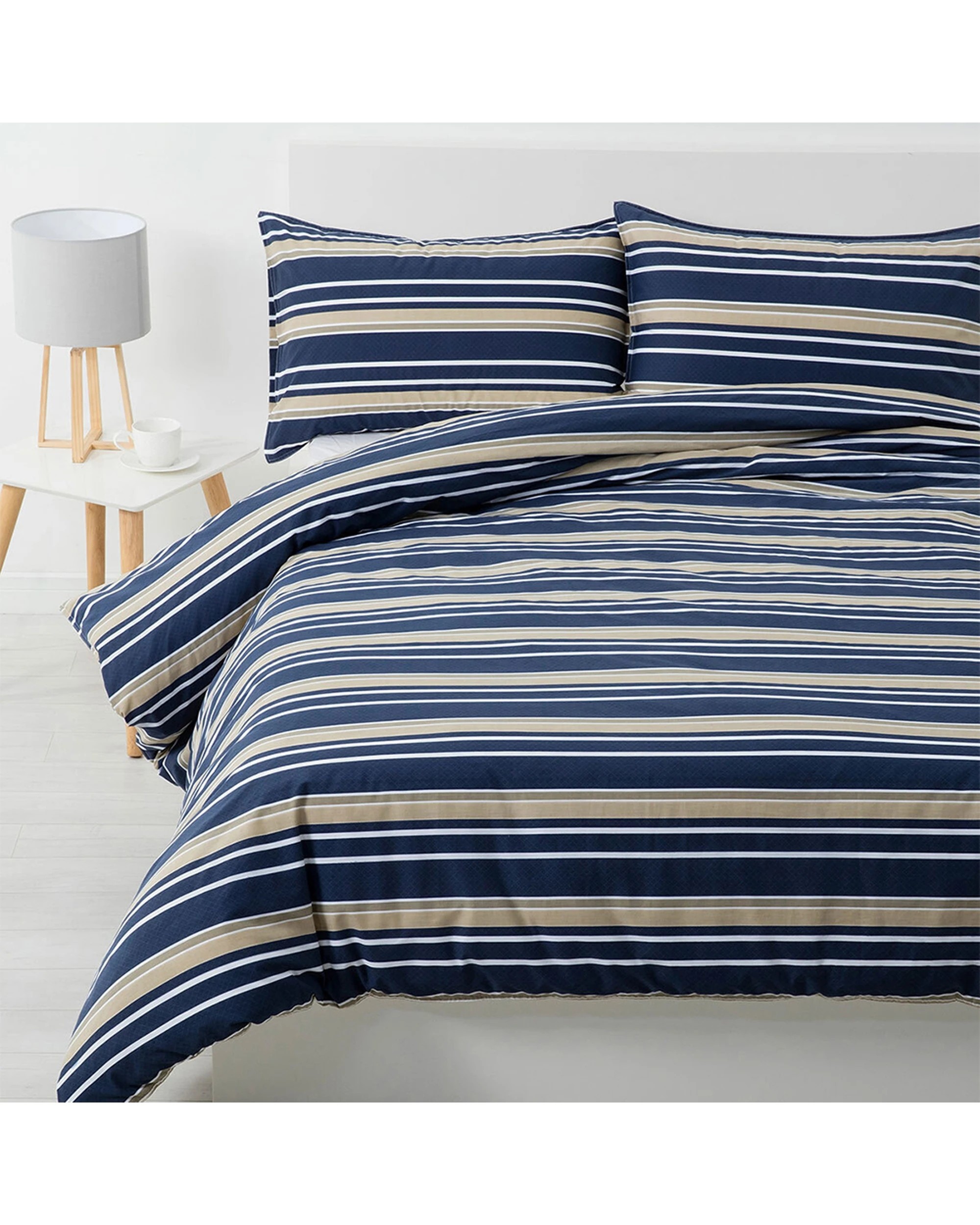 1 Jason Commercial Brighton Quilt Cover Set Oatmeal Stripe 180x210cm - Pattern, 1 of 1