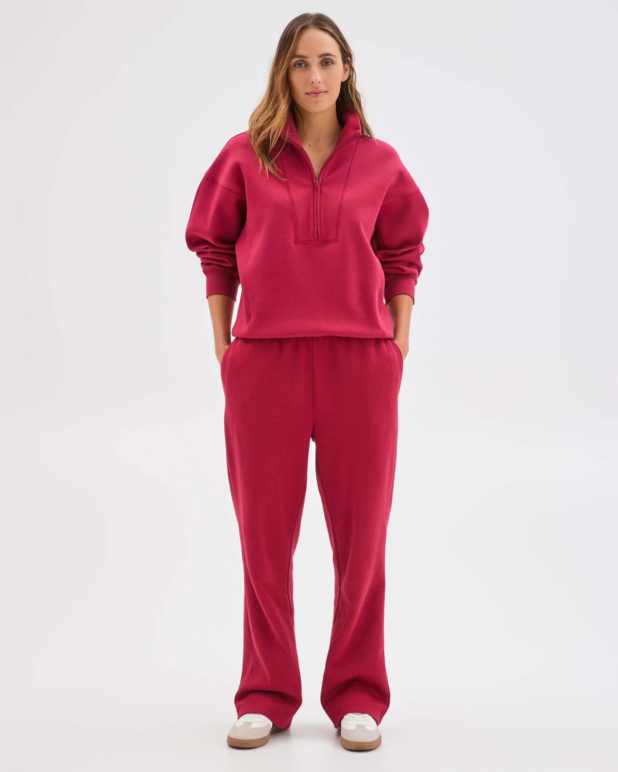 3 Target Active Australian Cotton Blend Cocoon 1/4 Zip Fleece Jumper DARK RED, 3 of 7