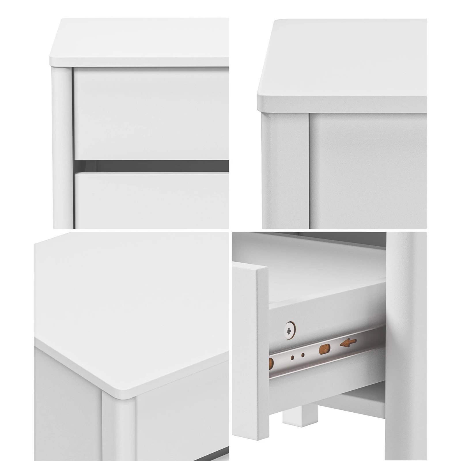 4 Oikiture 2x Bedside Table 3 Drawers Side Table Nightstand Handle-free - White, 4 of 9
