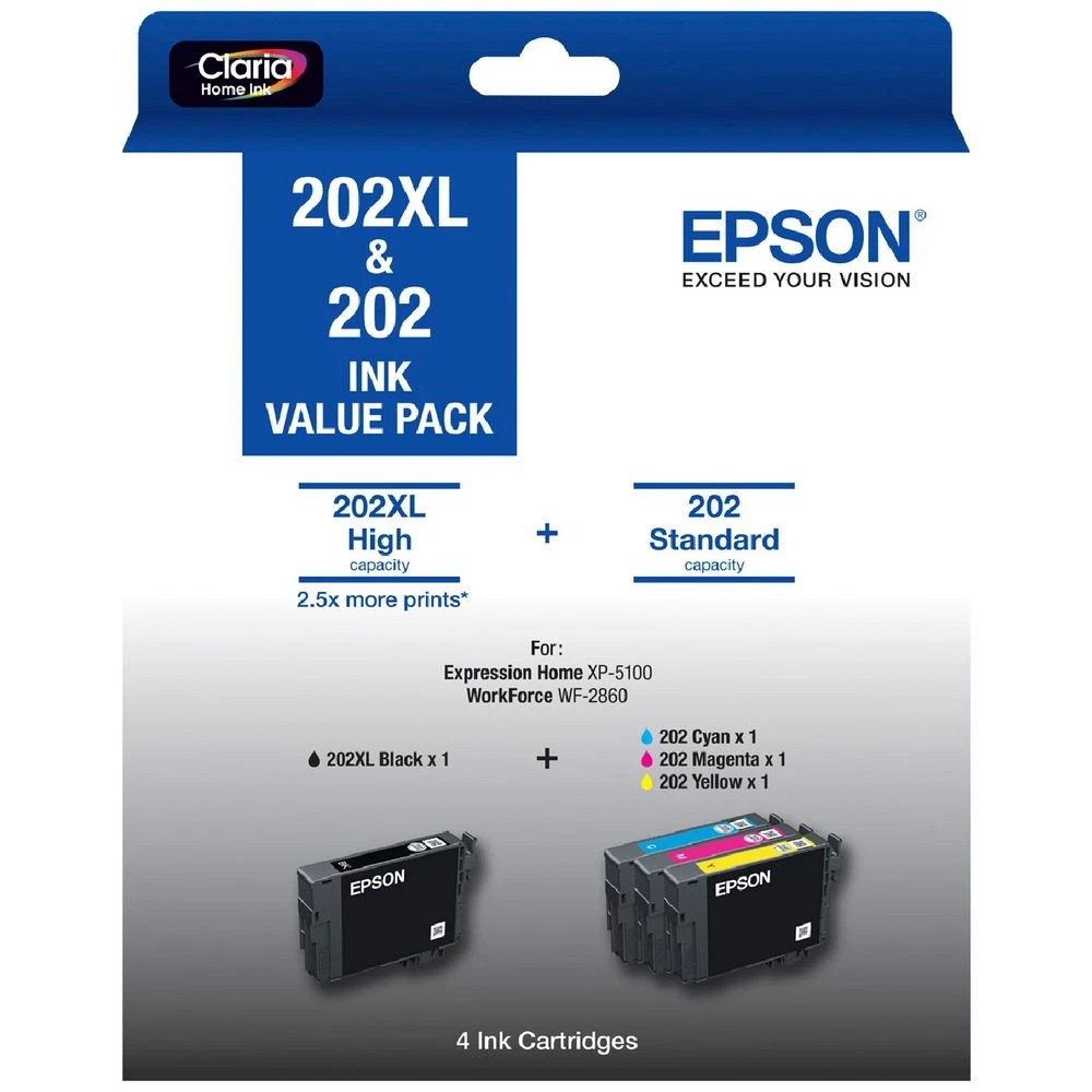 1 Epson 202XL Black and Standard Ink Cartridge 4 Pack, 1 of 2