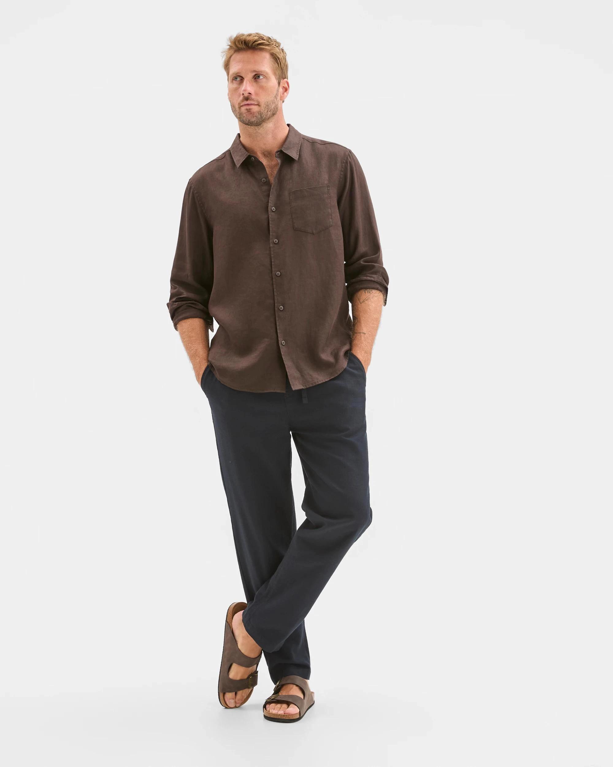 2 Target Man European Linen Long Sleeve Shirt CHOCOLATE, 2 of 5