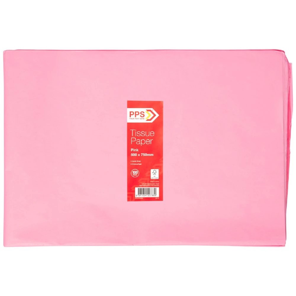 1 PPS Tissue Paper 500 x 750mm 100 Pack Pink, 1 of 2