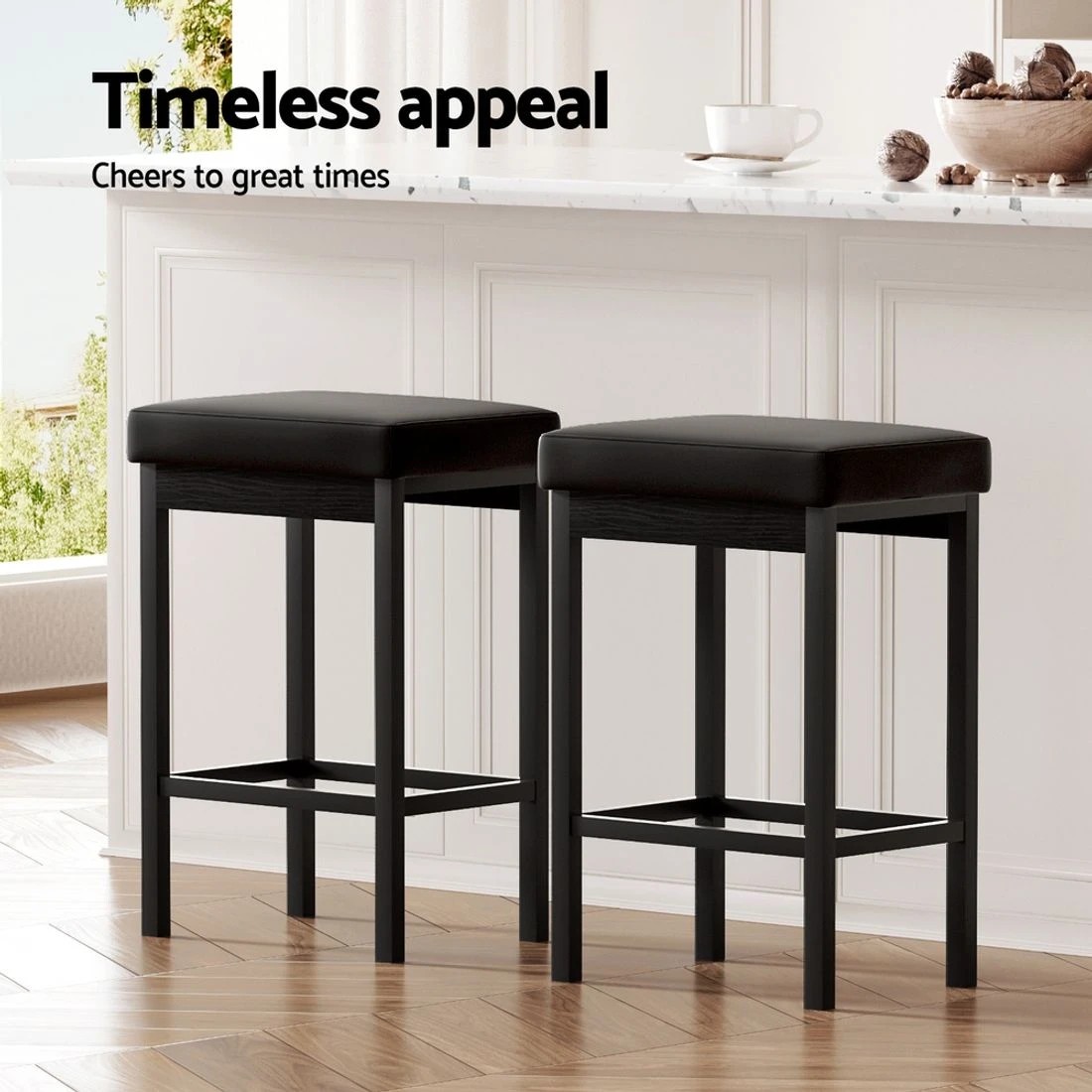 5 A Set of 4 Artiss Metal Bar Stools PU Seat Dining Counter Chairs - Black, 5 of 5