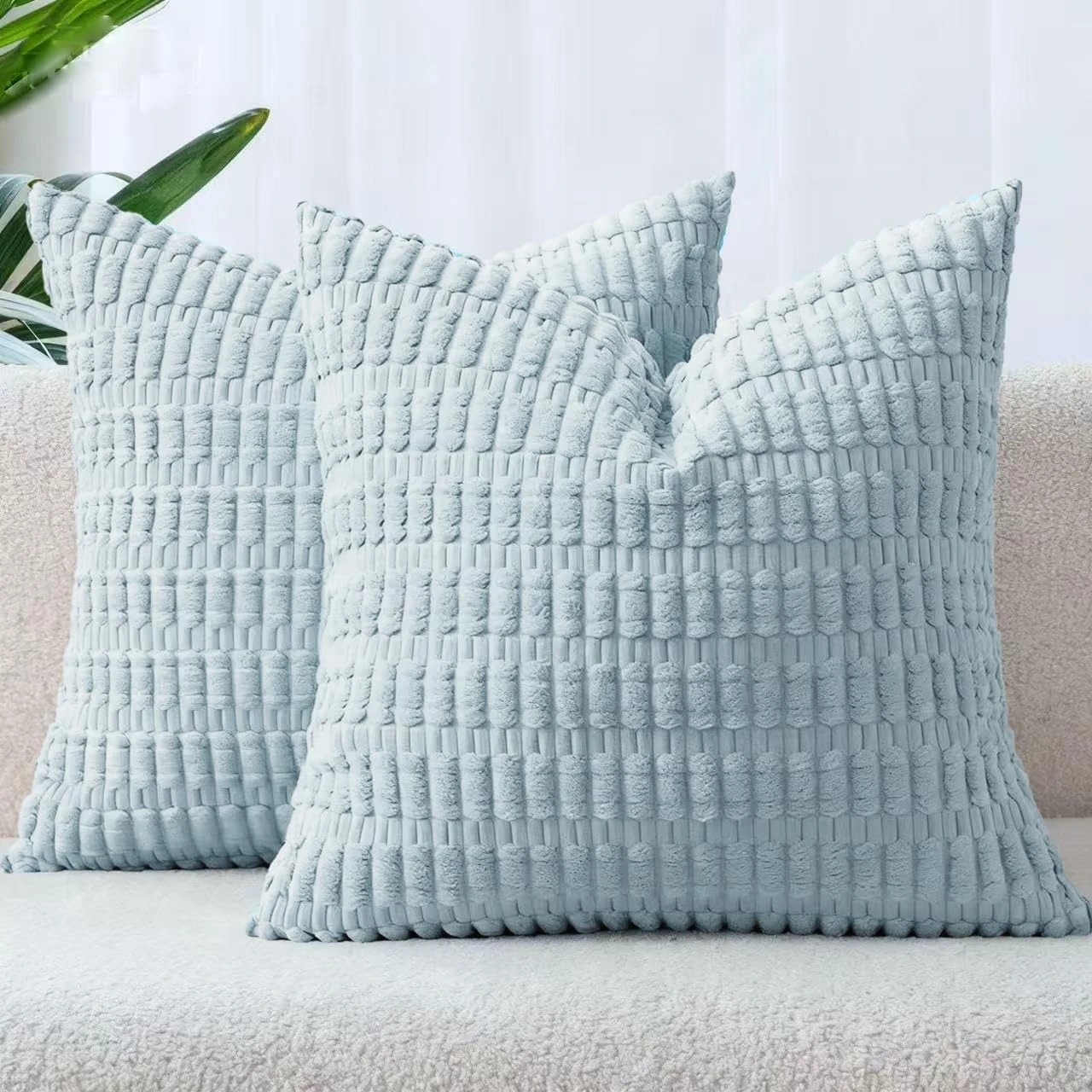 1 Gioia Casa 2-Pack Boho Striped Corduroy Cushion Covers 45x45cm - Sky, 1 of 1