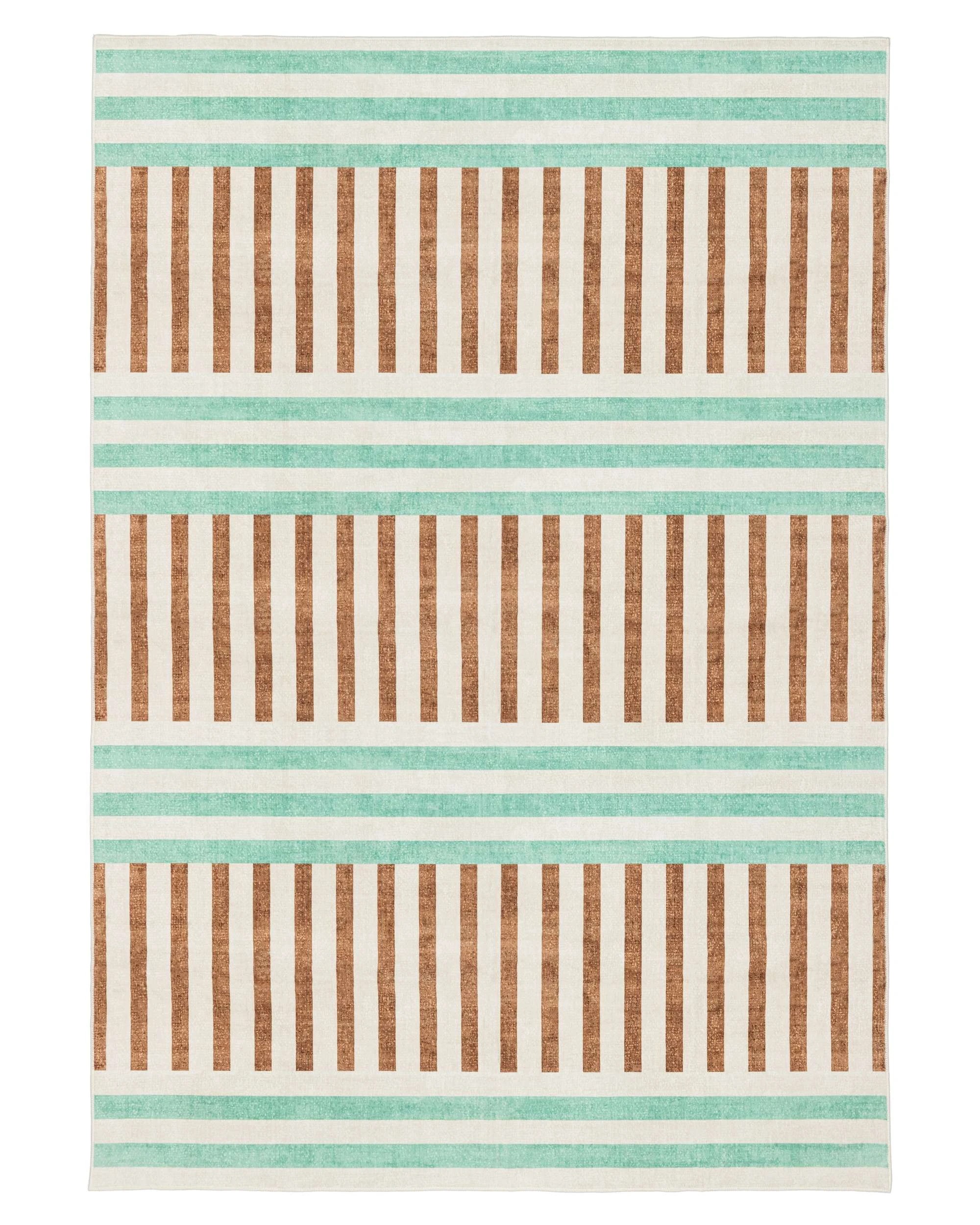 1 Loopsie Canyada Stripe Printed Washable Rug-290cm x 190cm - Green, 1 of 8