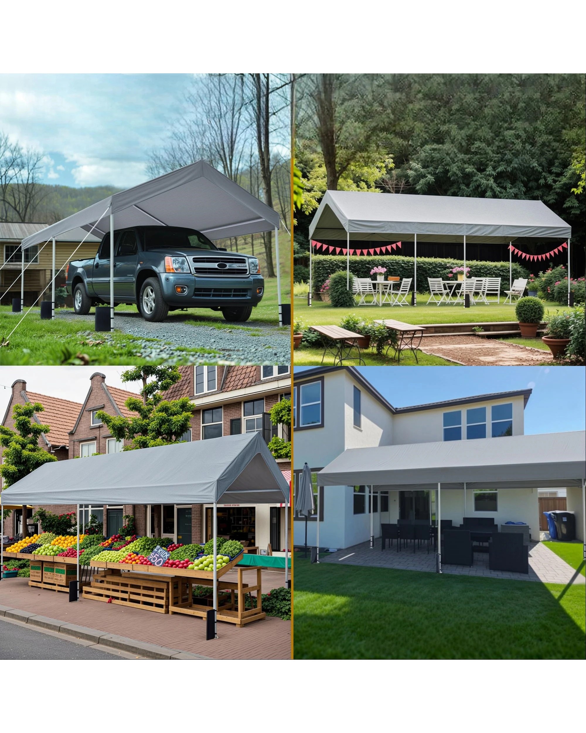 5 Advwin 3x6m Carport Canopy Portable Garage w/ Built-in Sandbags - Grey, 5 of 7