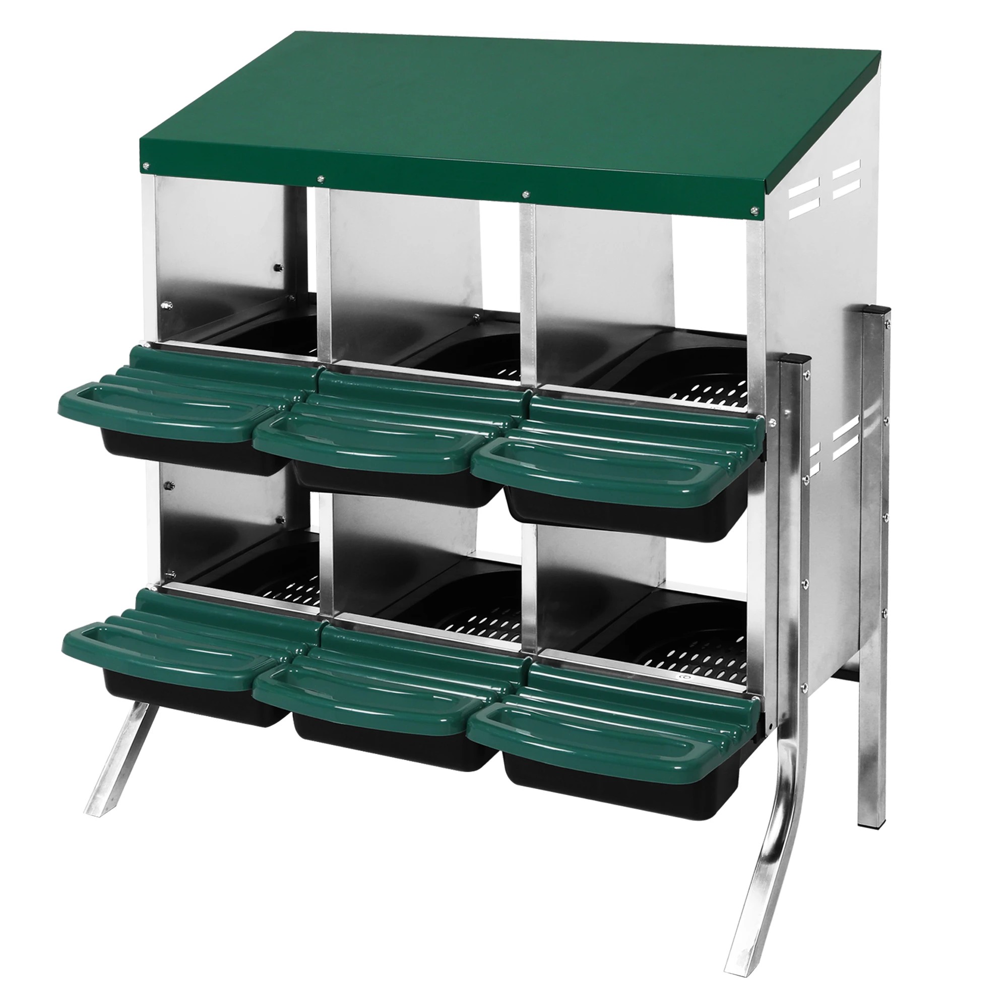 1 PaWz Chicken Nesting Box 6 Hole Rollaway Metal Laying House for Coop, Green, 1 of 5