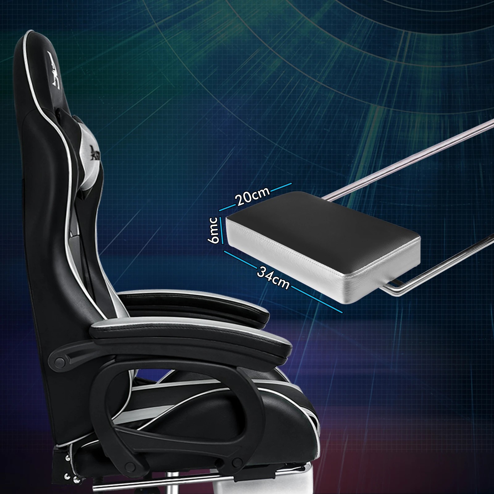 10 Alfordson Gaming Office Chair Racing Massage Computer Seat Footrest Leather - Black, 10 of 10