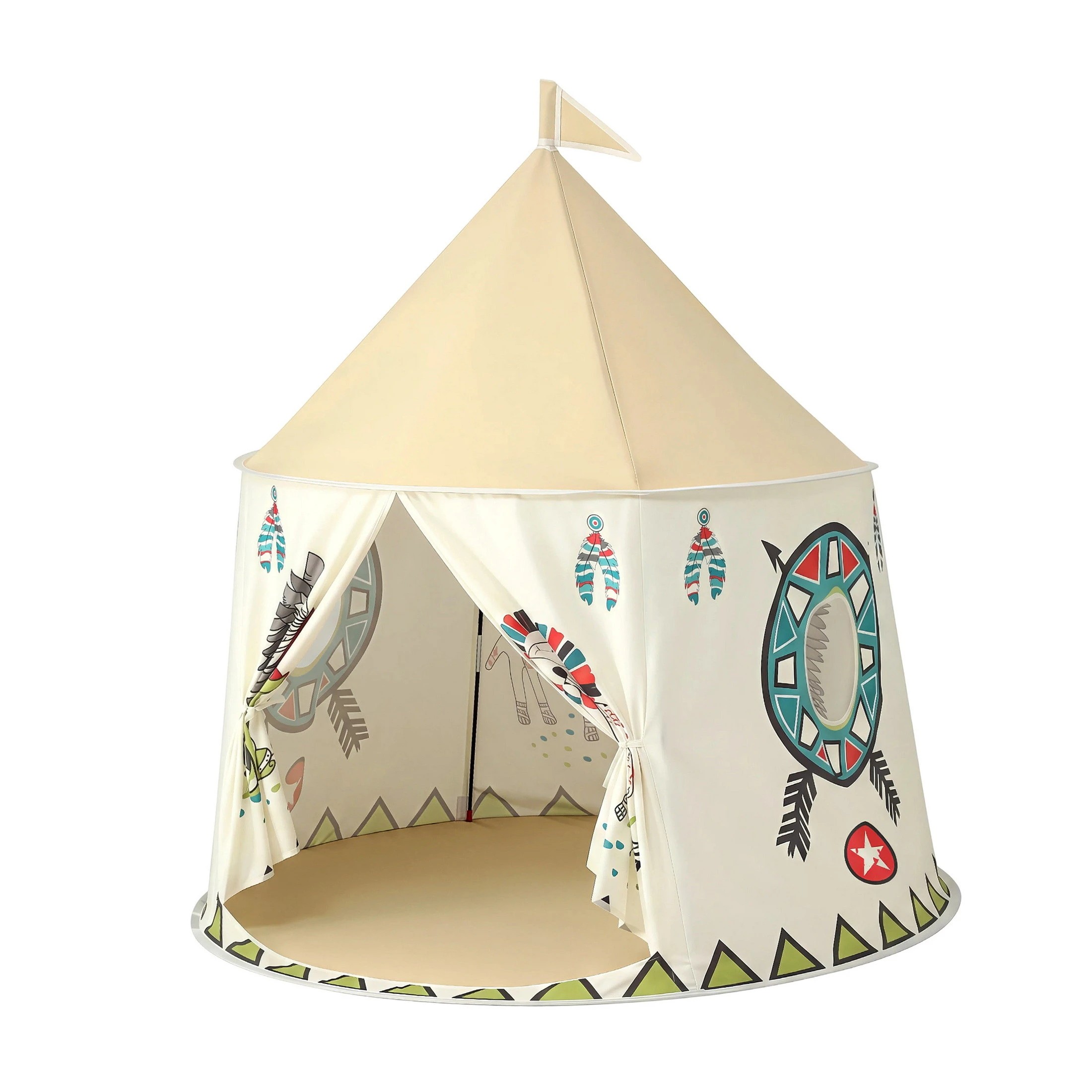 1 Keezi Kids Play Tent Playhouse Castle with Window Carry Bag 115cmx115cm Cute Flag - Multi, 1 of 7