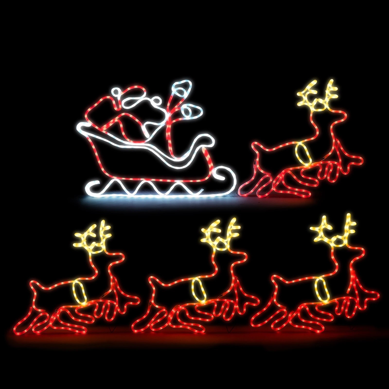 1 Tinseltown Christmas Light Led Motif Rope Lights Santa Riding 4 Reindeer Outdoor
 - Multi, 1 of 8