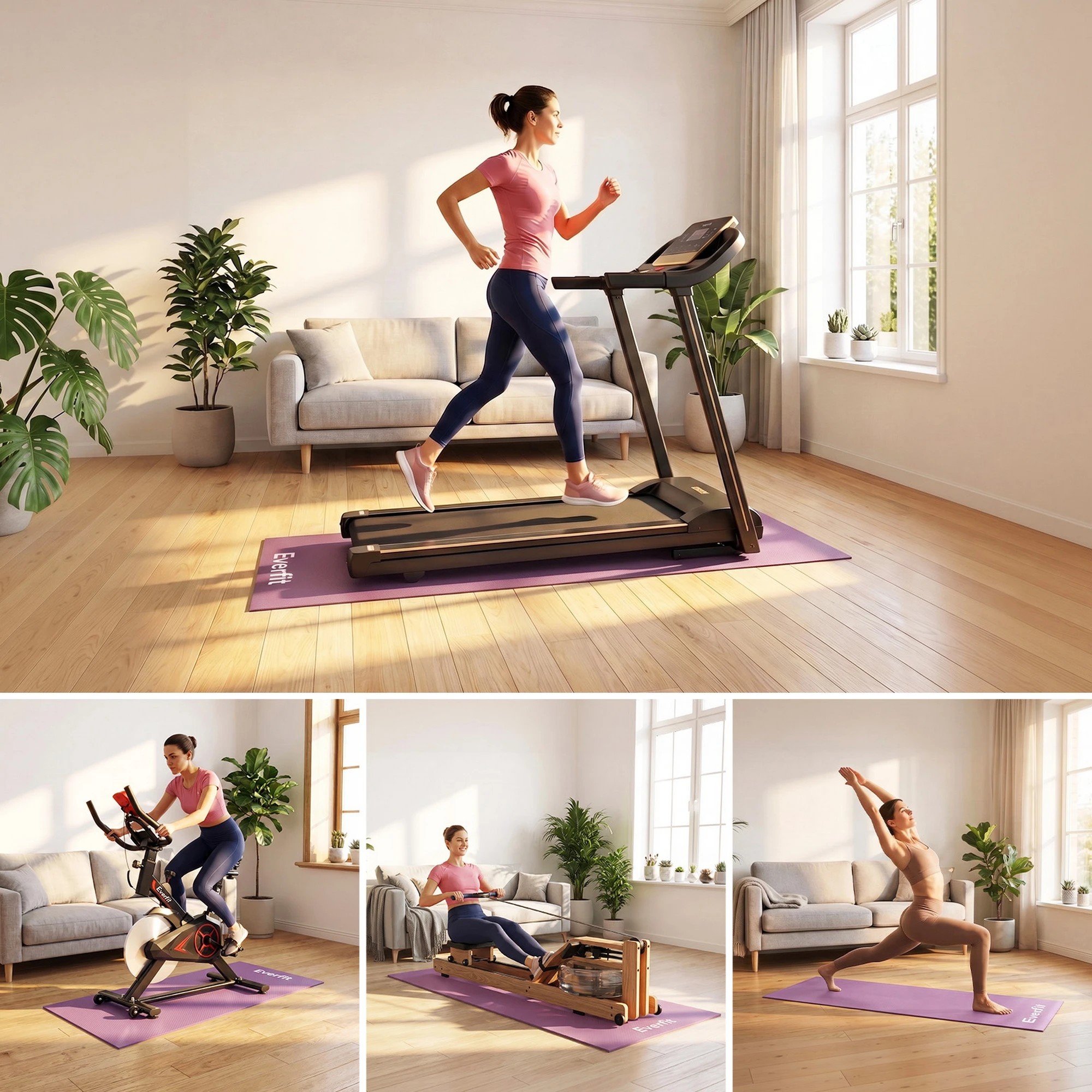 8 Everfit 180x80cm Exercise Equipment Mat Treadmill Floor Rug Home Gym - Purple, 8 of 9