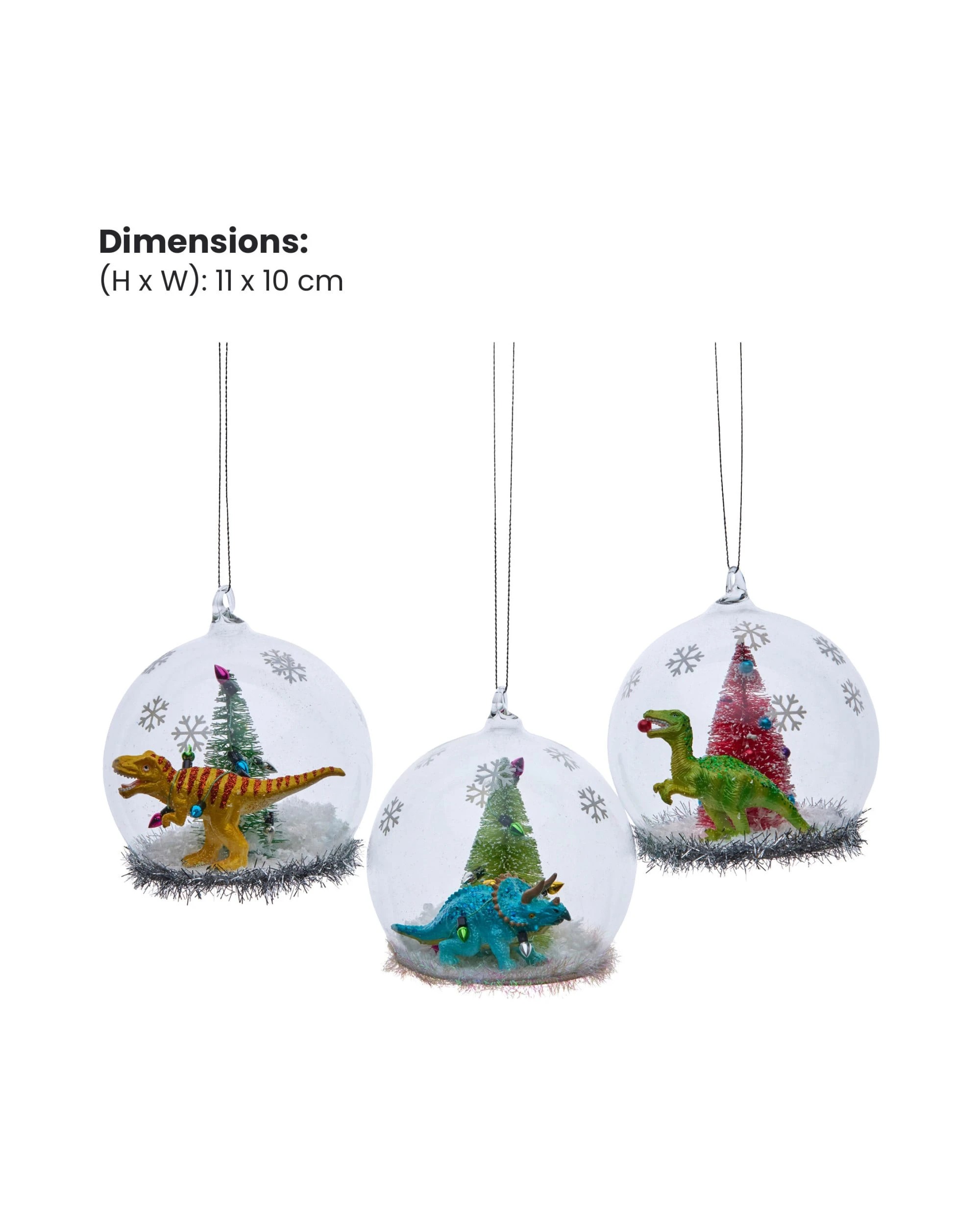2 Christabelle 3 Glass Dome Christmas Ornaments Dinosaur Character Figures 11cm Xmas Tree Decorations Hanging Baubles, 2 of 5