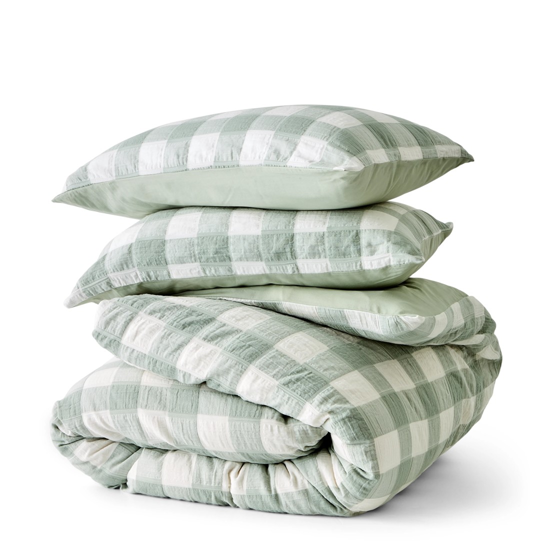 6 Check Seersucker Quilt Cover Set - Double Bed, Sage, 6 of 7