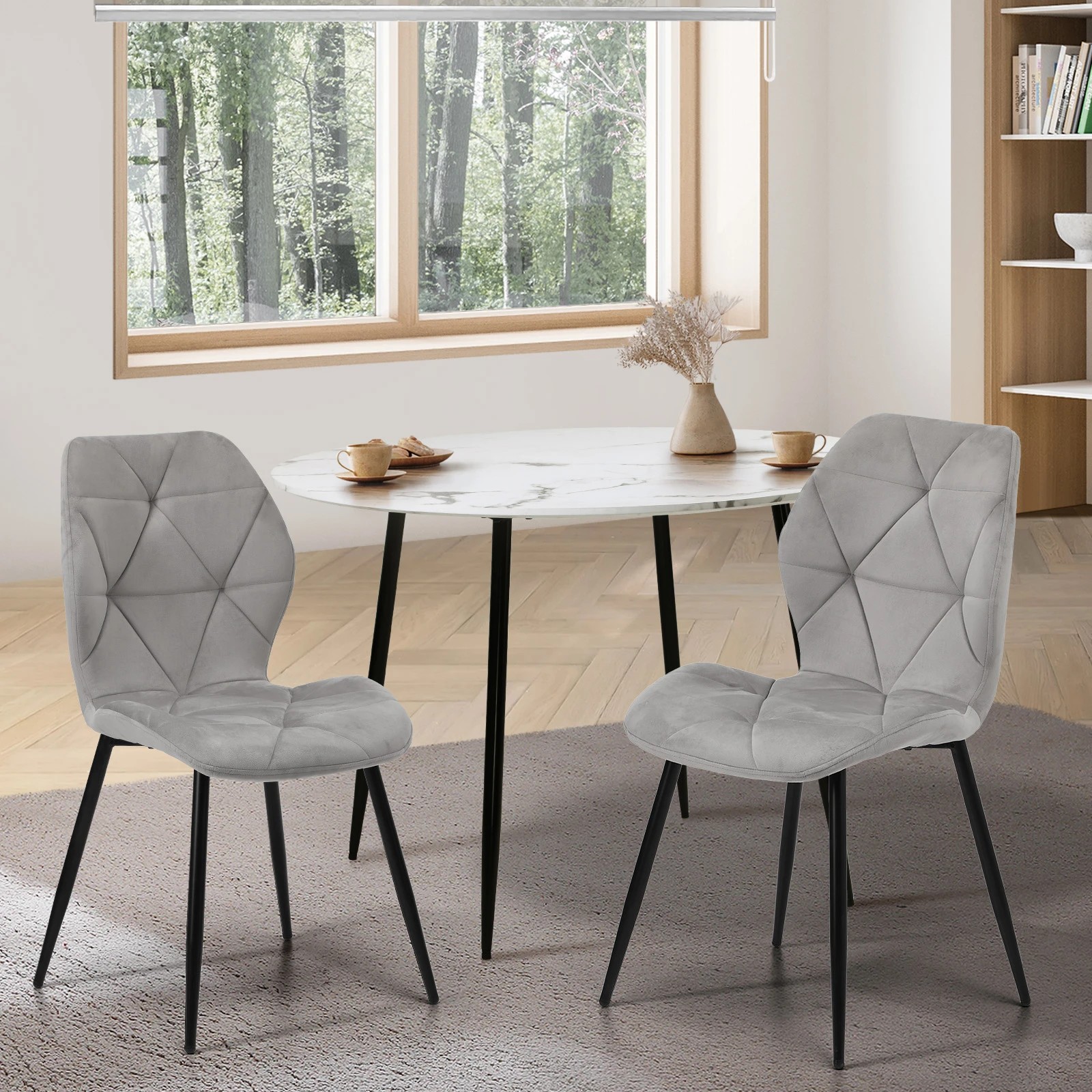 3 Oikiture Set of 2 Dining Chairs Kitchen Chair Padded Seat High Back Velvet - Grey, 3 of 7