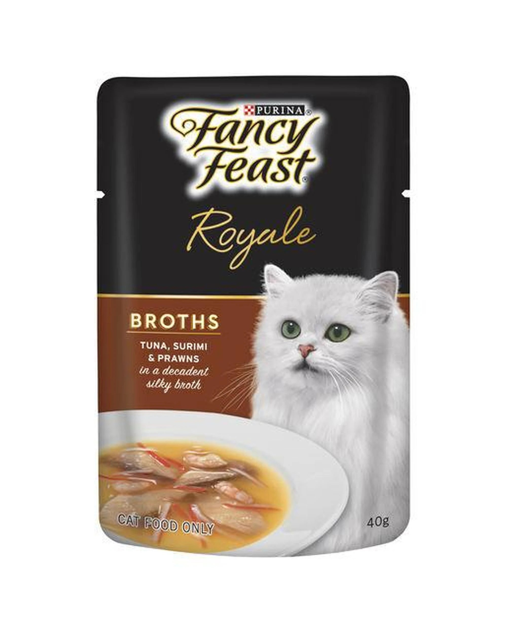 1 Fancy Feast Adult Royale Broths Wet Cat Food Tuna Surimi & Prawns 16 x 40g, 1 of 3
