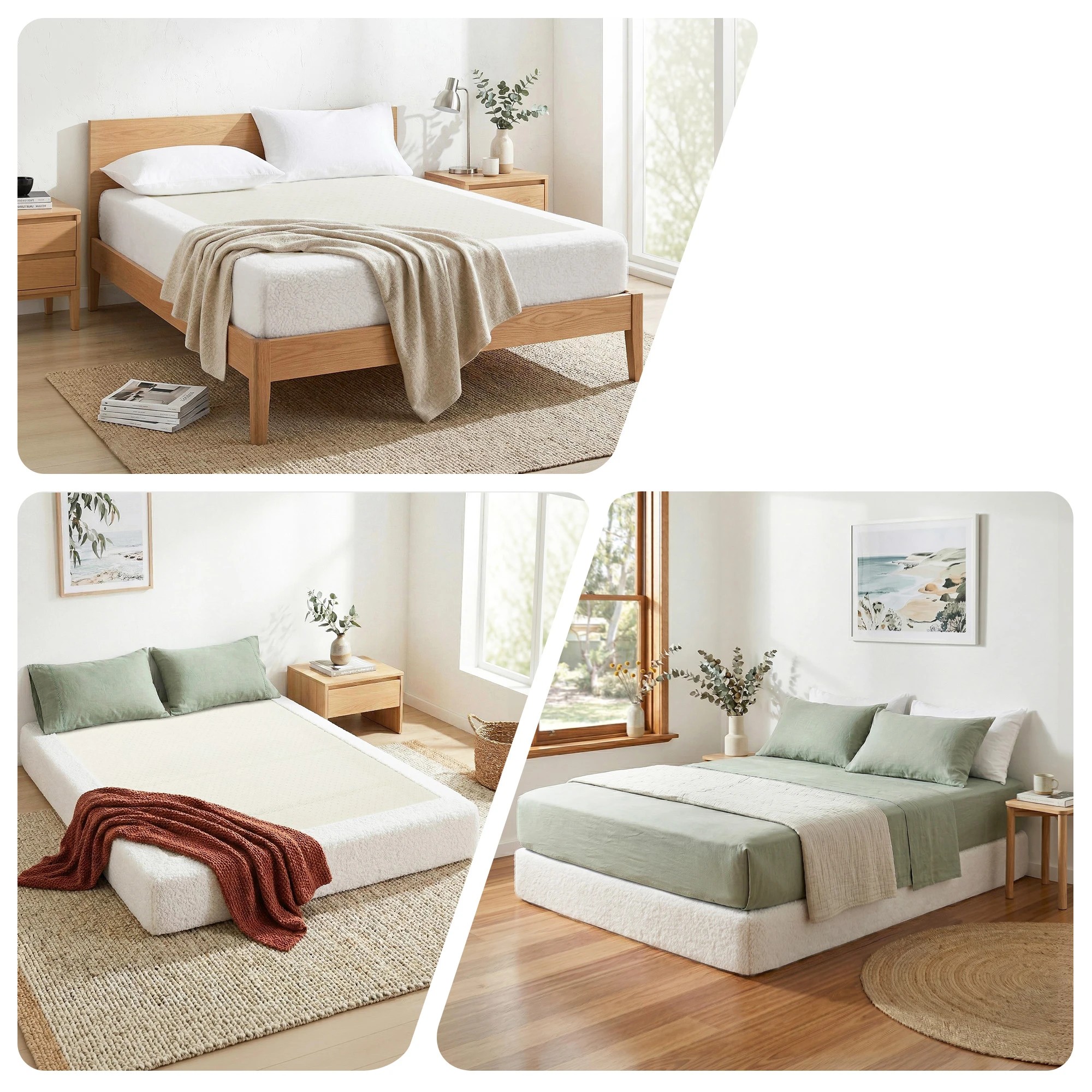 4 Artiss Compression Bed Frame Double Size No Assembly Vacuum High Density Sponge Boucle Cream - White, 4 of 7