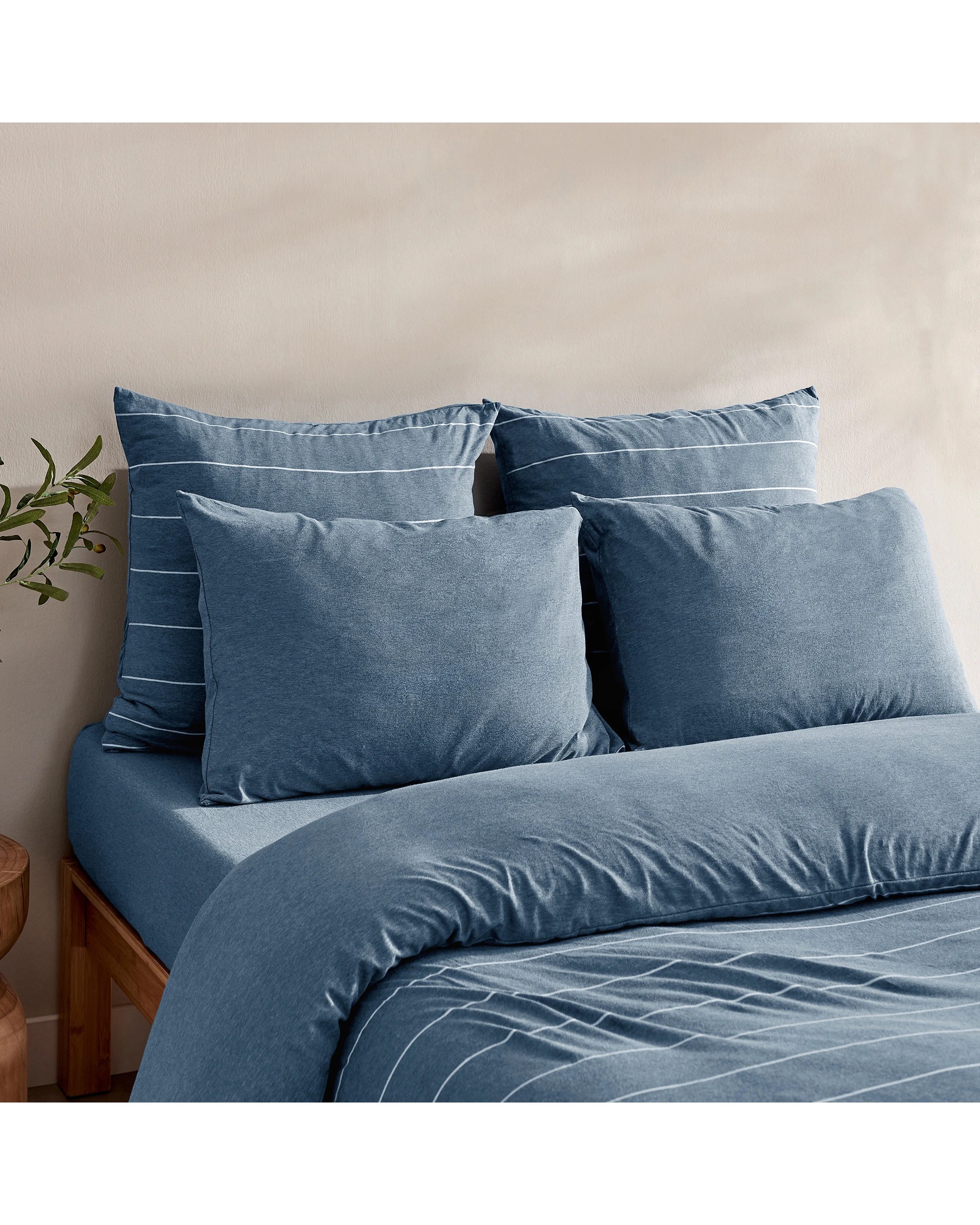 5 Dreamaker Jersey Luxe 100% Cotton Reversible European Pillowcase Twin Pack - Denim, 5 of 7