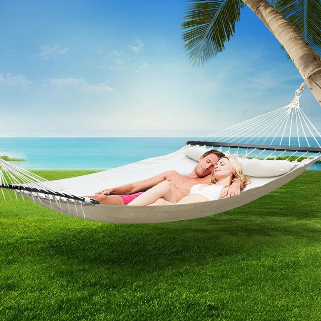 6 Gardeon Hammock Bed Outdoor Camping Portable Hanging Chair 2 Person Piillow - Beige, 6 of 7