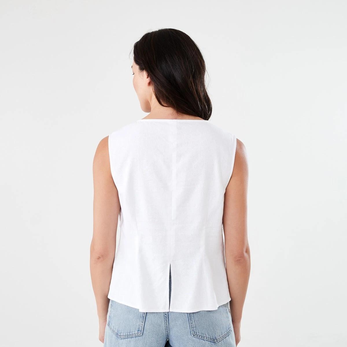 3 Sleeveless Asymmetrical Button Through Vest WHITE, 3 of 7