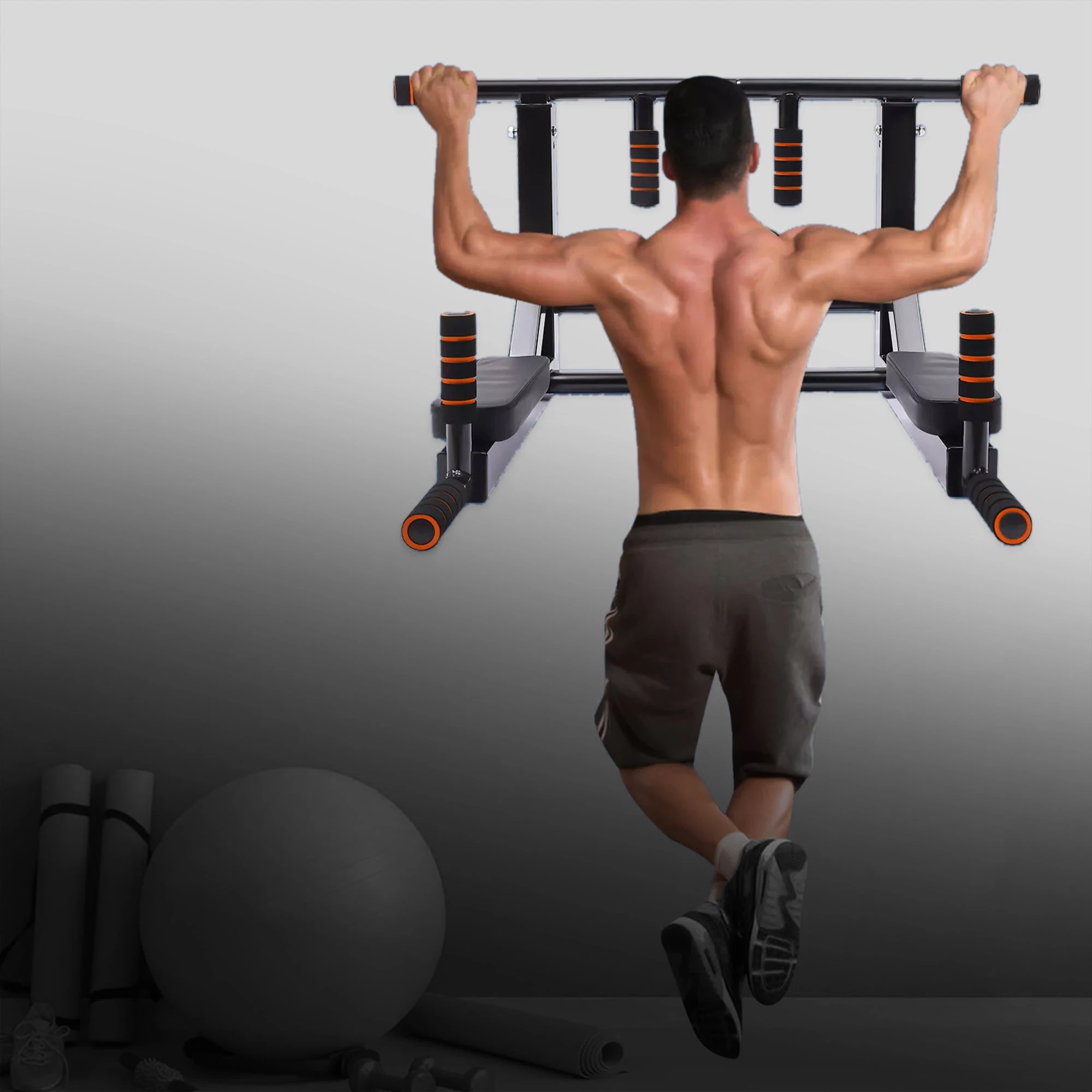 2 Fitness Master Heavy Duty 2 In 1 Chin Up Bar Multi Wall Mounted Adjustable Knee Raise Pull Up Chin Up Bar Dips Station, 2 of 10