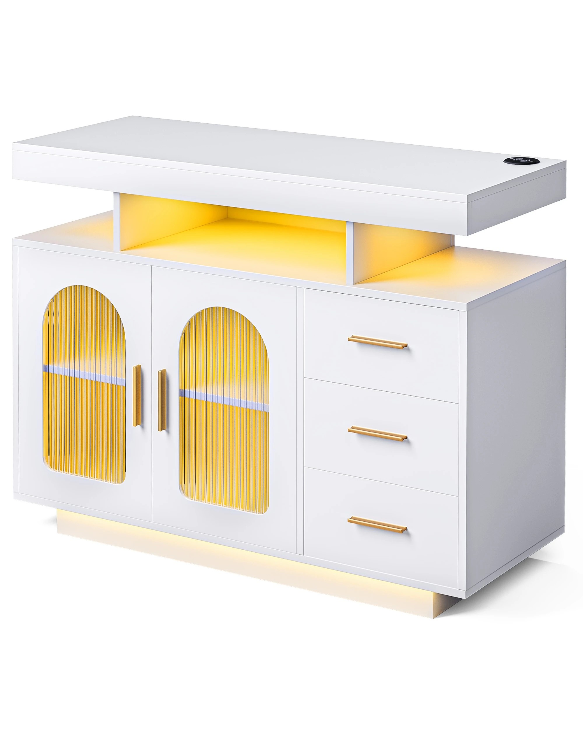 1 Advwin Buffet Sideboard Cabinet With Rgb Led Light And Charging Station Console Coffee Bar
 - White, 1 of 10