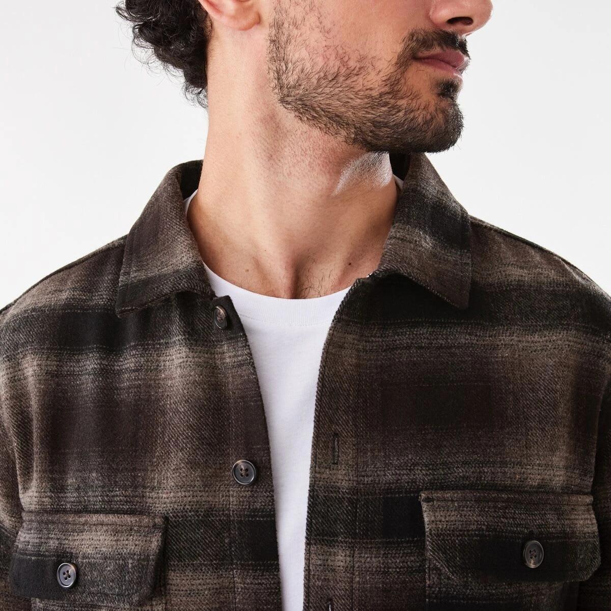 6 Long Sleeve Check Overshirt Brn Check, 6 of 7