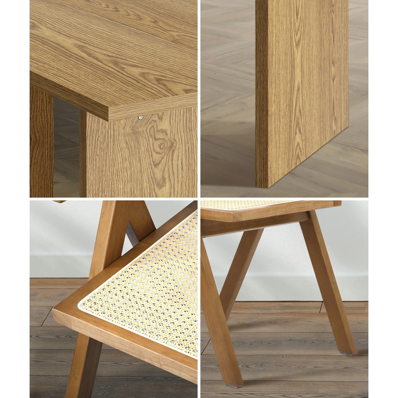 4 Oikiture 180cm Rectangular Dining Table With 4pcs Dining Chairs Wooden Walnut
 - Natural, 4 of 10