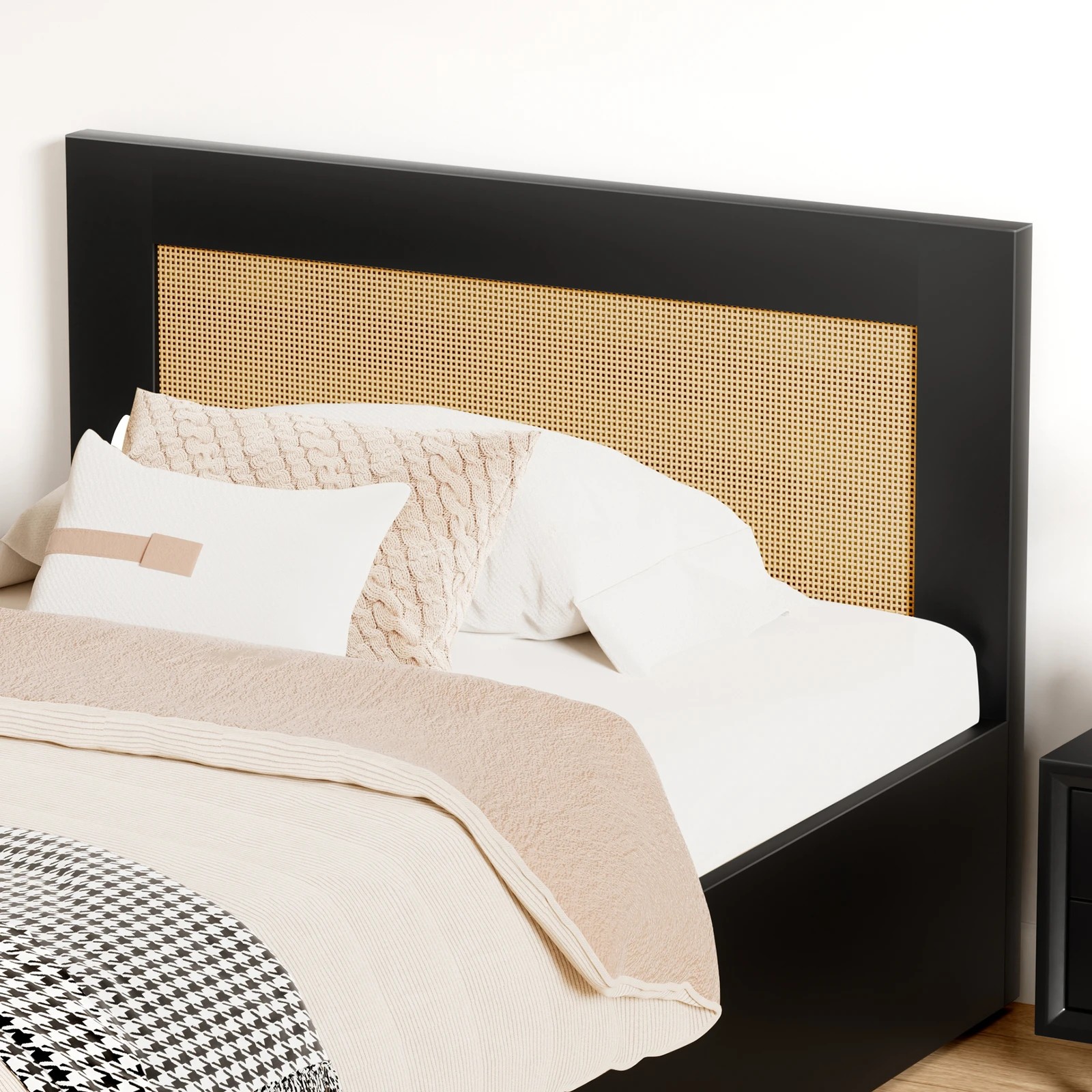5 Alfordson Wooden Bed Frame Single Size Rattan Bed Base with Storage Drawer - Black, 5 of 10