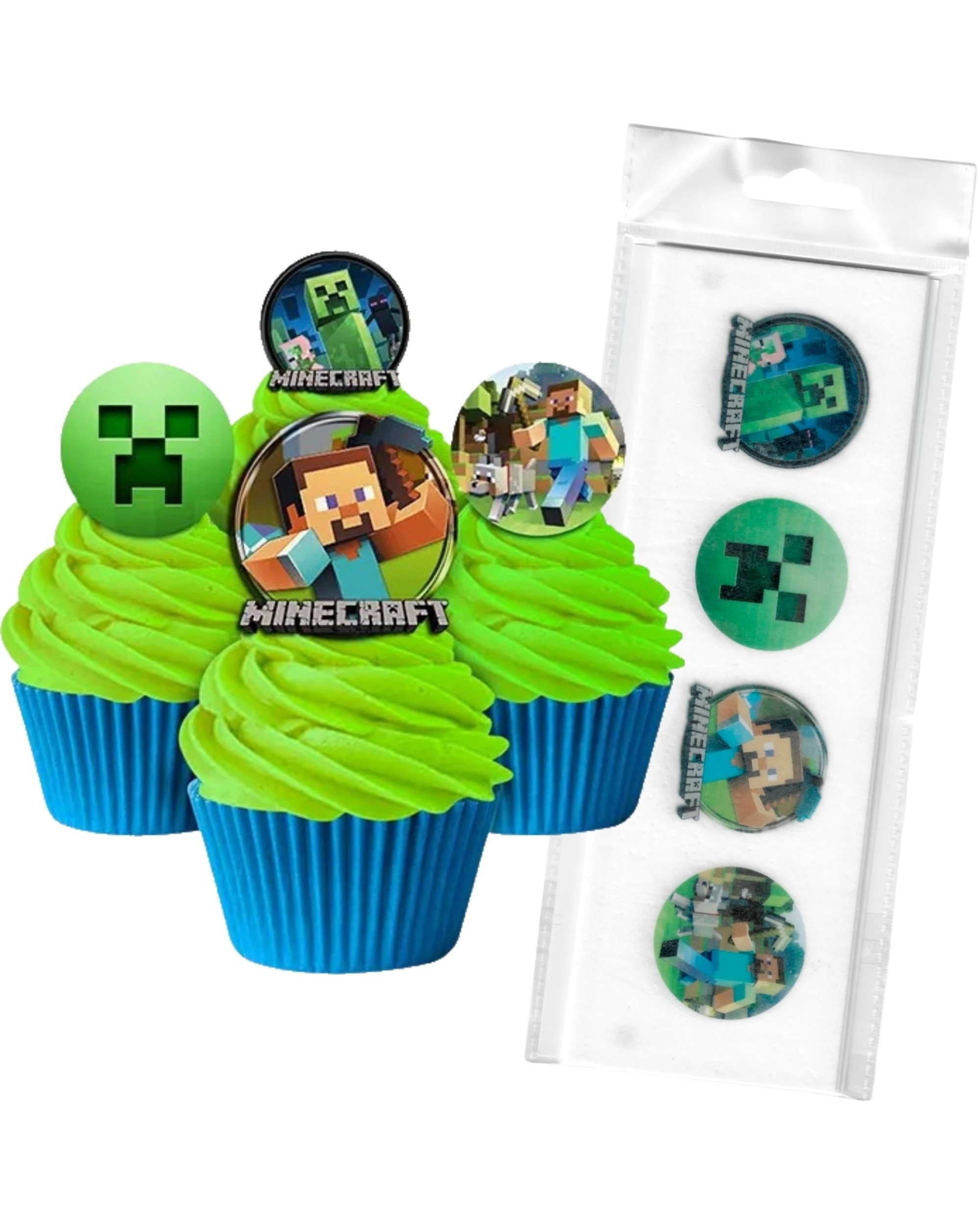 1 Minecraft Minecraft Edible Wafer Cupcake Toppers Pack of 16, 1 of 2