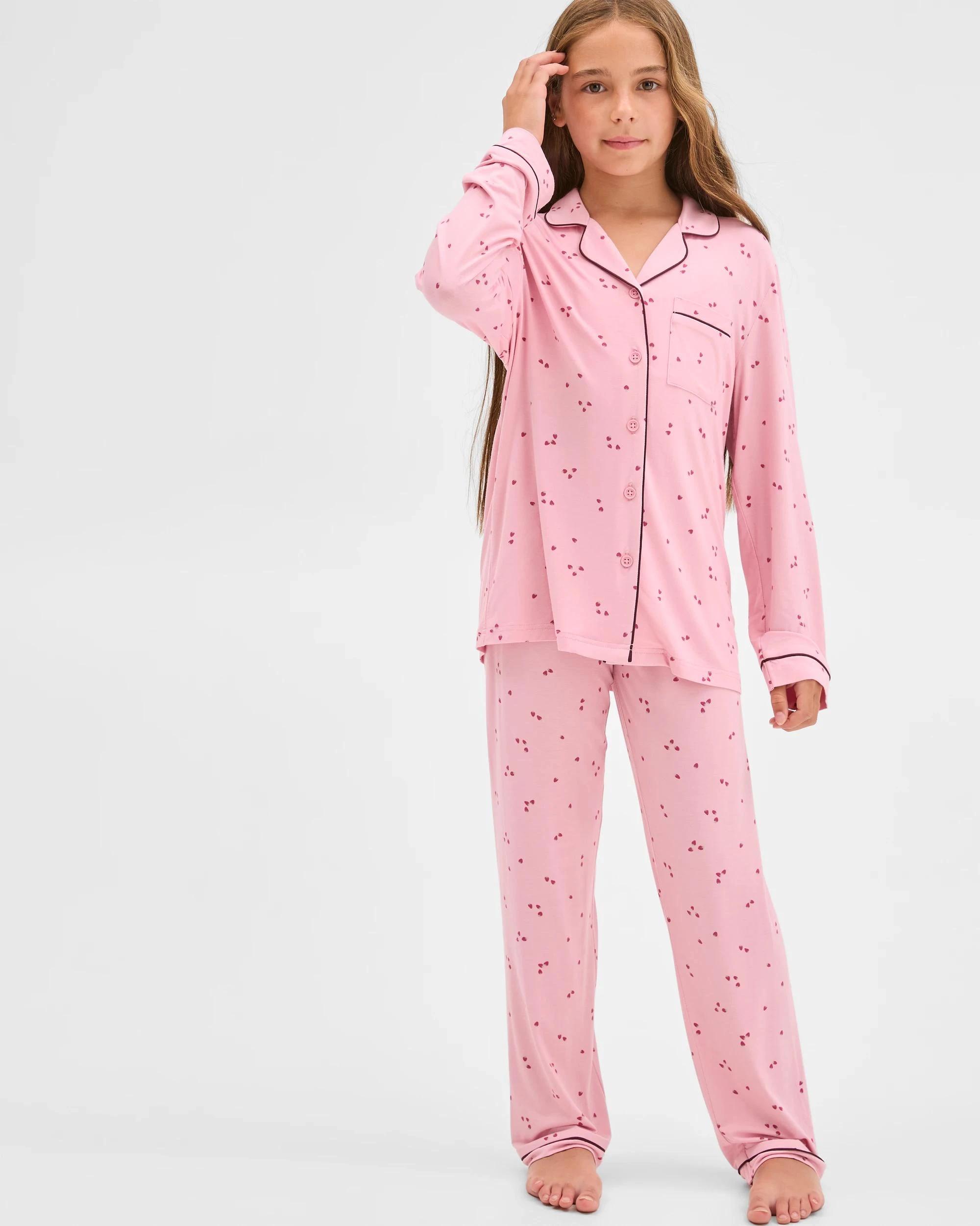 2 Target Kids Bamboo Older Girls Button Through Pyjama Set PINK STRAWBERRY, 2 of 9