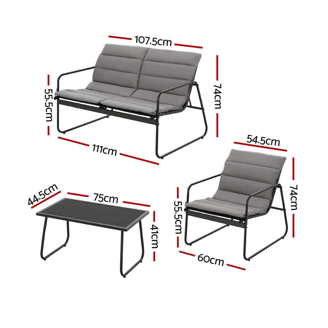 2 Gardeon 4PCS Outdoor Sofa Set Table and Chairs Cushion textilene Patio Furniture - Black, 2 of 6
