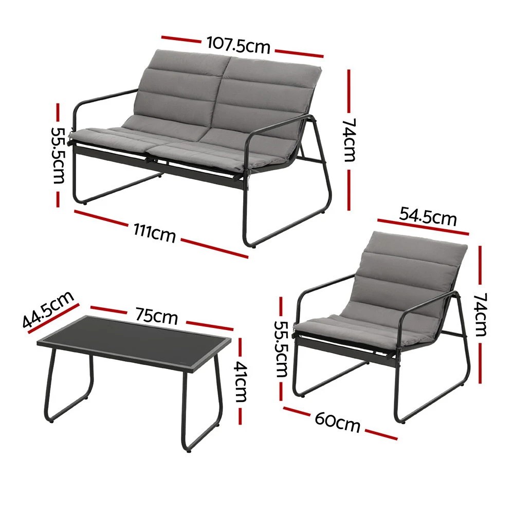 2 Gardeon 4PCS Outdoor Sofa Set Table and Chairs Cushion textilene Patio Furniture - Black, 2 of 5