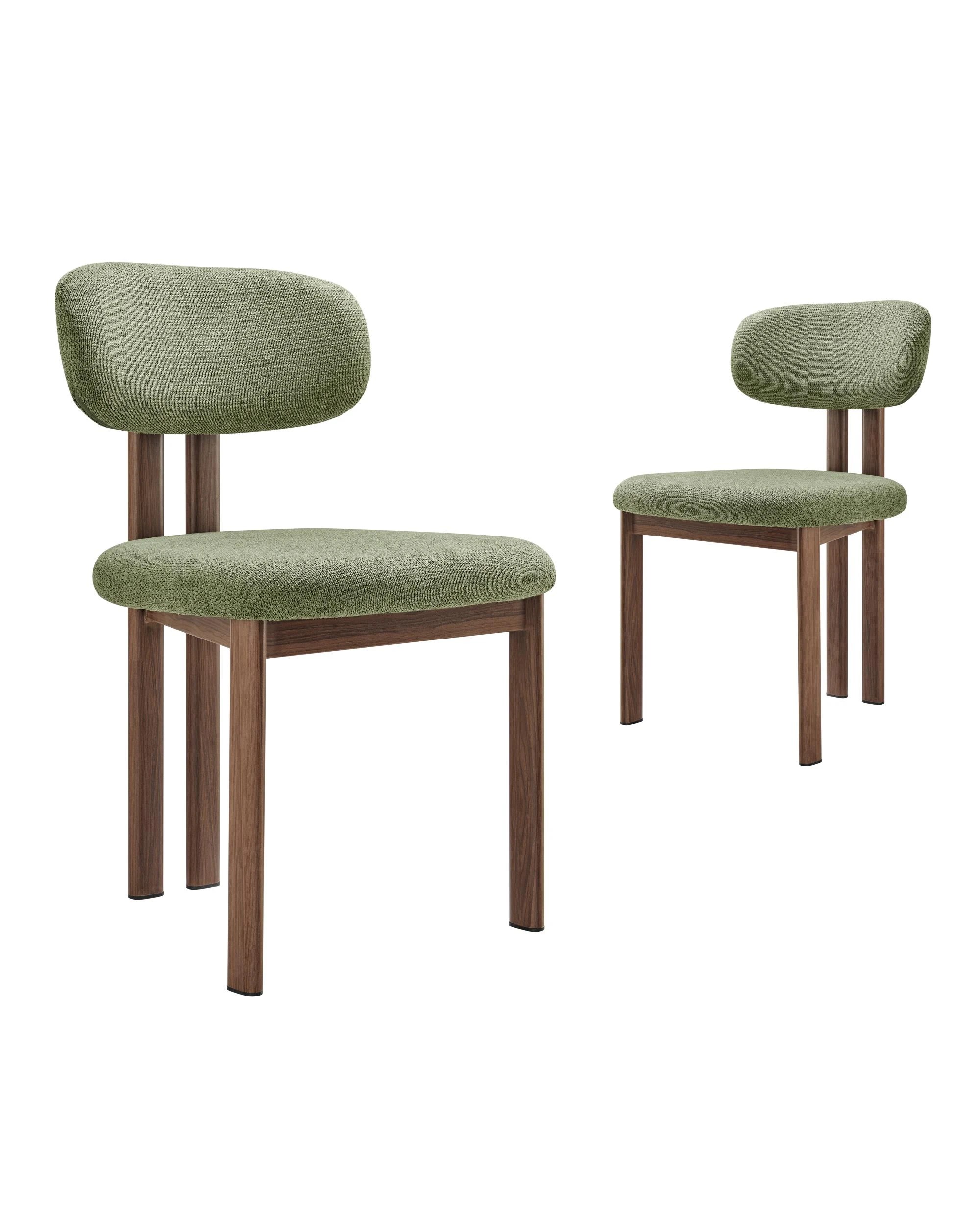 1 Kodu Upholstered Dining Chairs Pair (Set of 2) Olive and Walnut Look - Green, 1 of 10