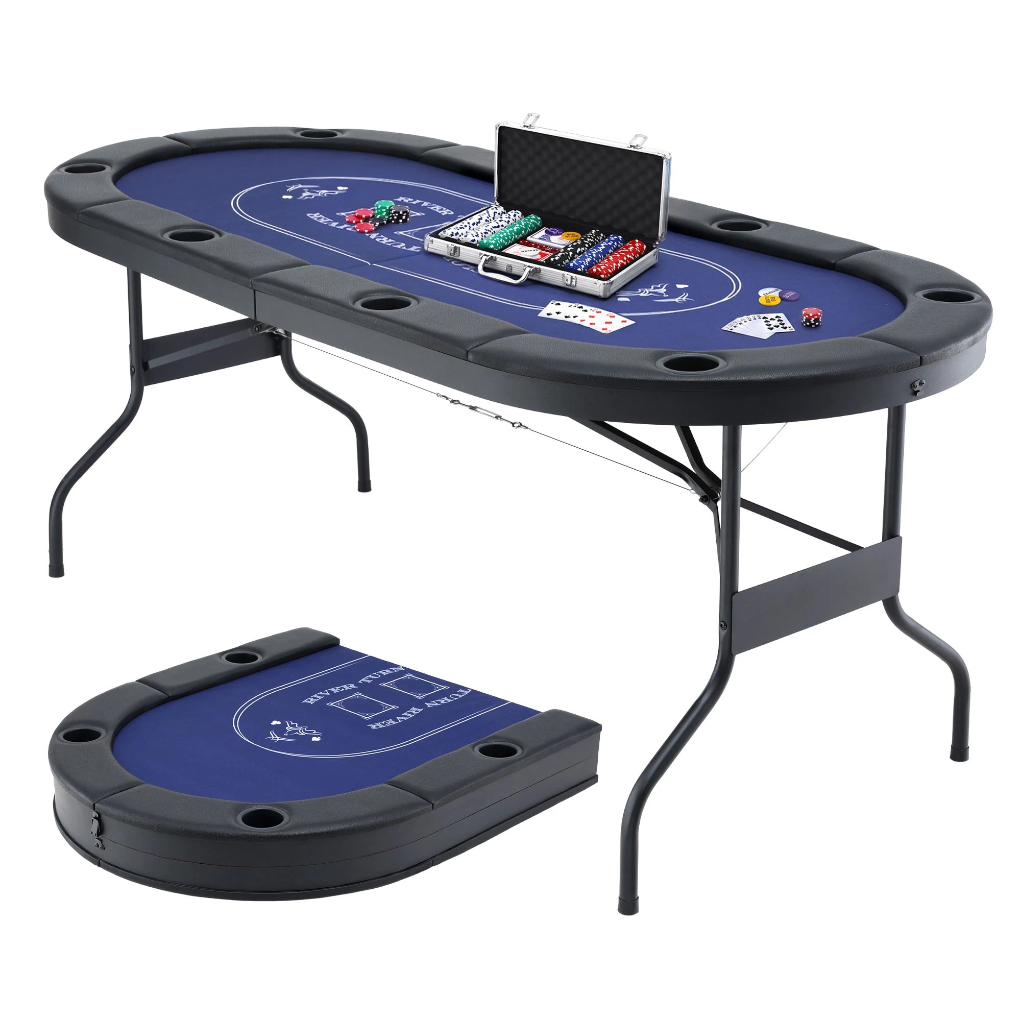 1 Everfit 8 Player 1.8m Folding Poker Table and 300pcs Chips Set Portable Card Game Layout - Multi, 1 of 8