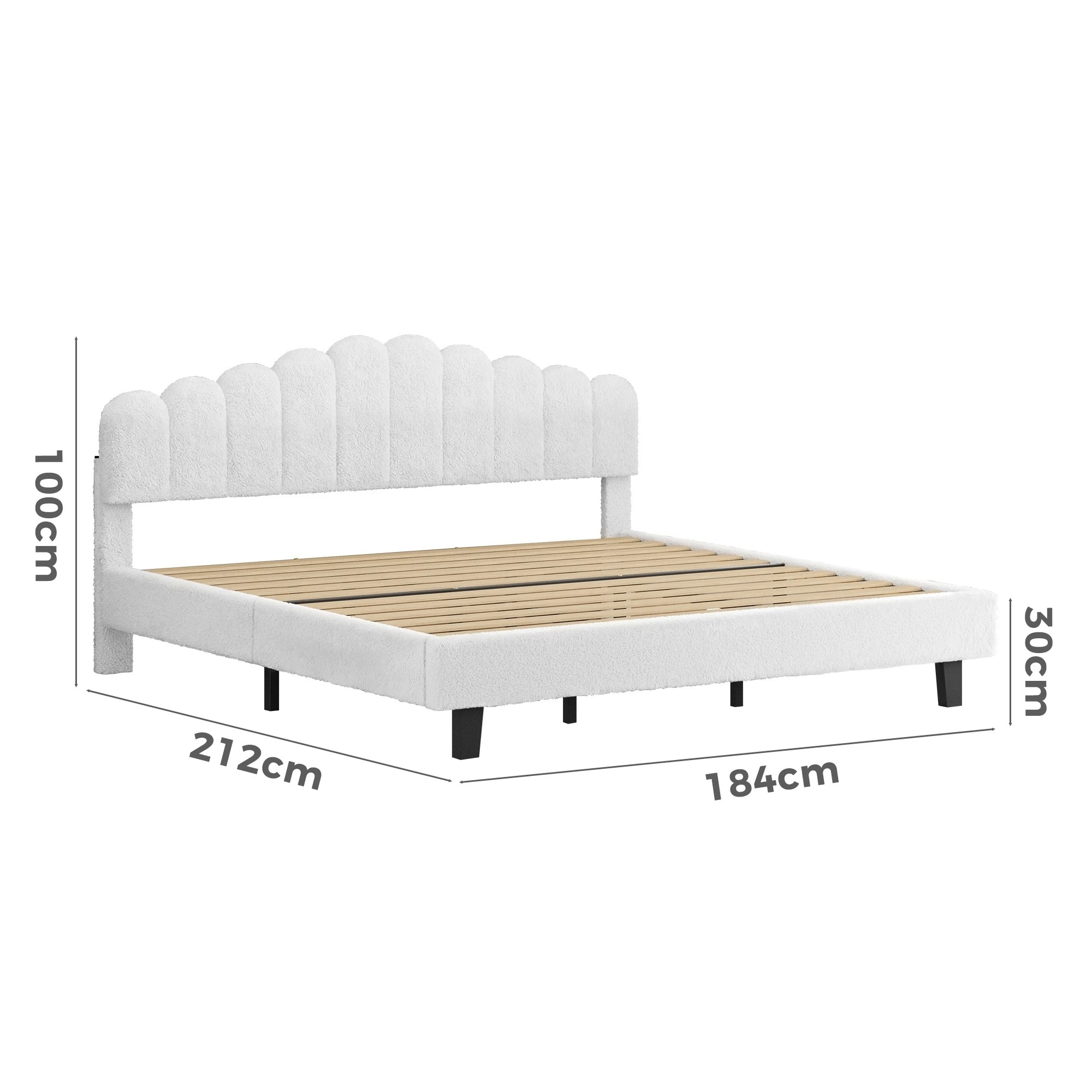4 Alfordson Bed Frame King Size Boucle Mattress Base - White, 4 of 10