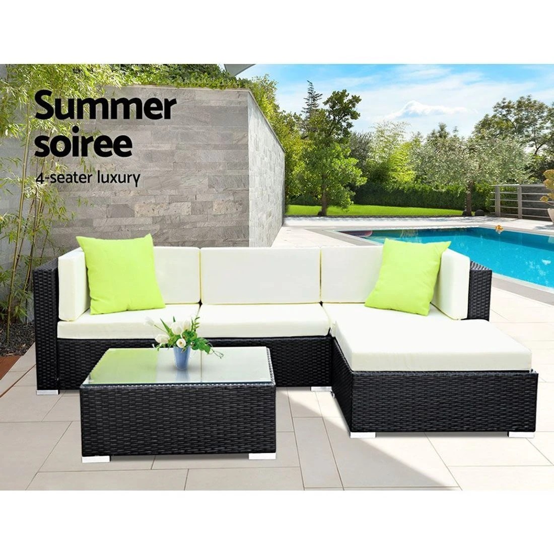 1 Gardeon 7-Piece Outdoor Sofa Set Wicker Couch Lounge Setting Cover - Black, 1 of 7