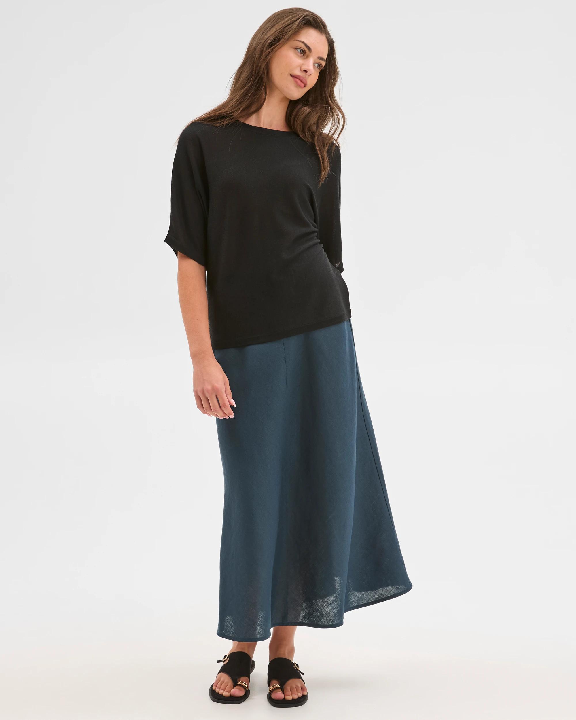 3 Target Petites Petites European Linen Seam Detail Midi Skirt SODALITE, 3 of 6