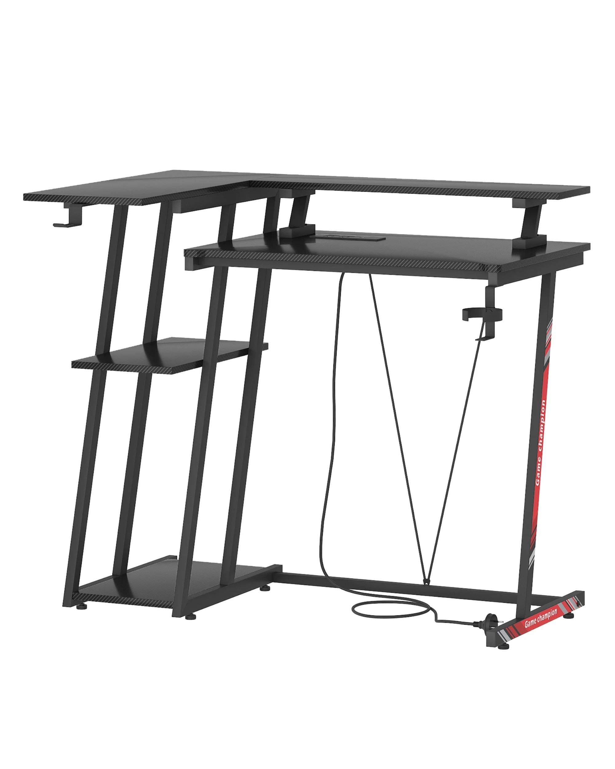 1 Ufurniture 100cm L Shape Gaming Desk, RGB LED Lights, Power Outlet, Corner Gamer Table with Monitor Stand - Black, 1 of 9
