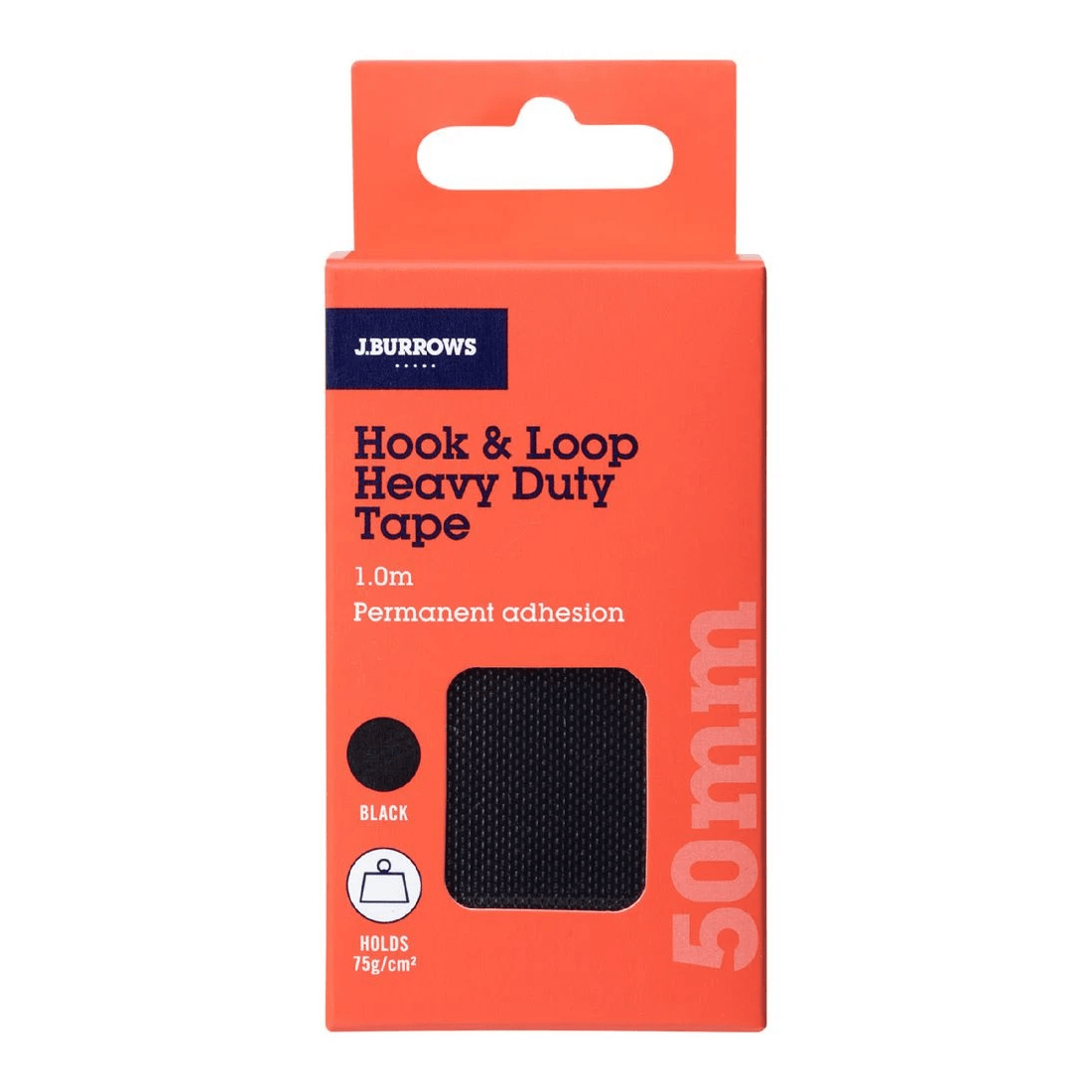 1 J.Burrows Heavy Duty Hook & Loop Tape 50mm x 1m Black, 1 of 3