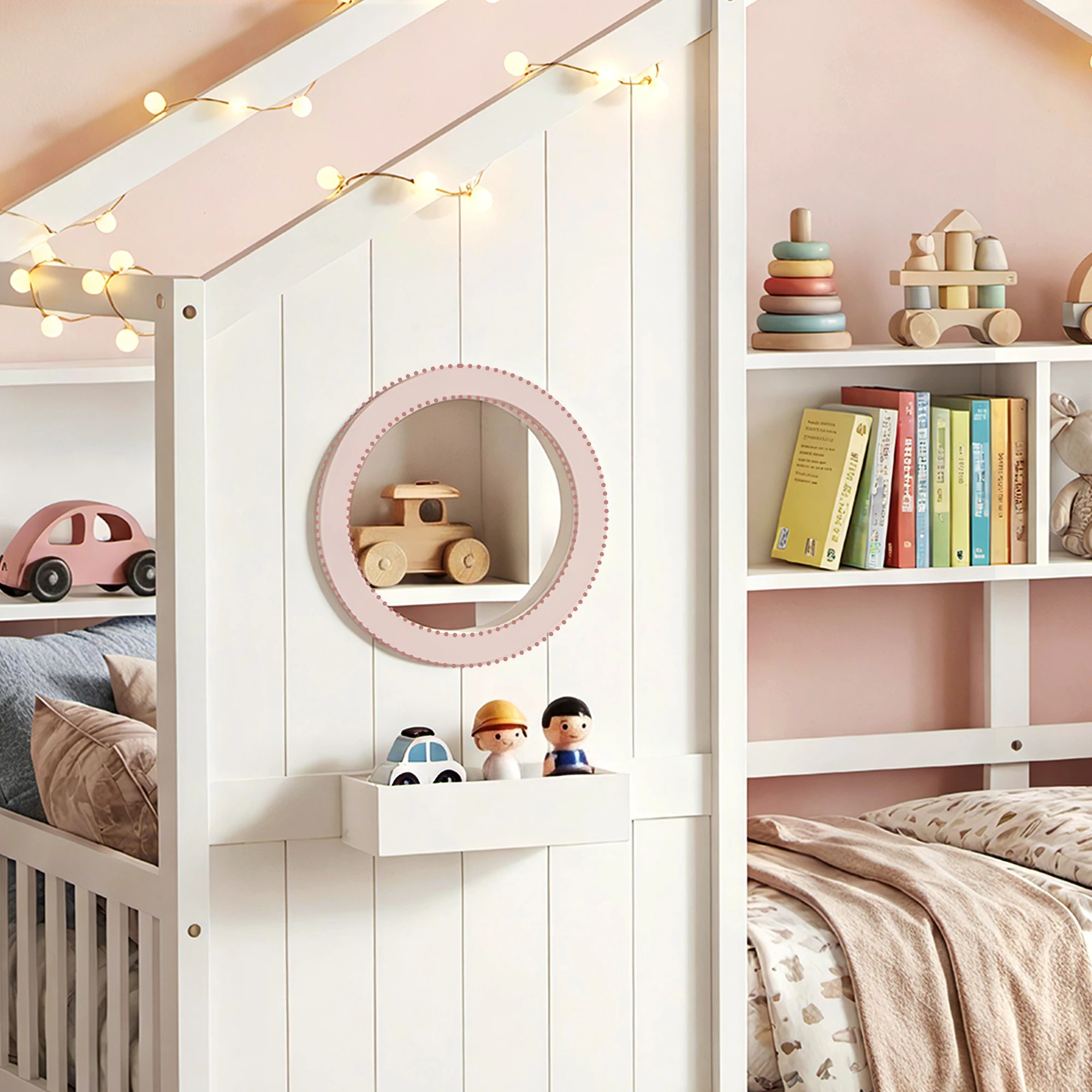 7 Artiss Kids Bed Frame with 3 Storage Bookcase & 2 Drawers House Bed Solid Wood Montessori Bed Easy - Single Bed - White, 7 of 10