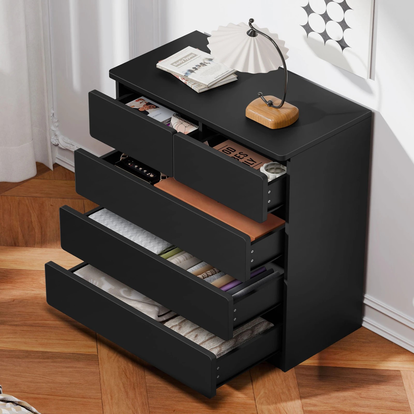 2 Alfordson 5 Chest of Drawers Minimalist Storage Cabinet Dresser - Black, 2 of 10