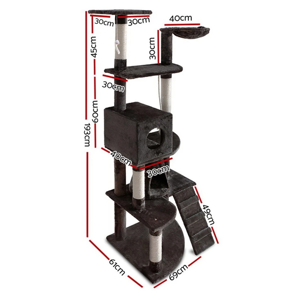 2 i.Pet Cat Tree 193cm Tower Scratching Post Scratcher Condo House Trees - Grey, 2 of 6