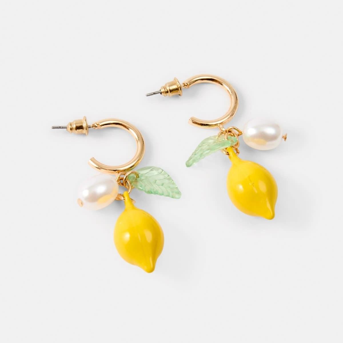 1 Lemon Hoop Earrings - Yellow and Gold Tone Gold, 1 of 5