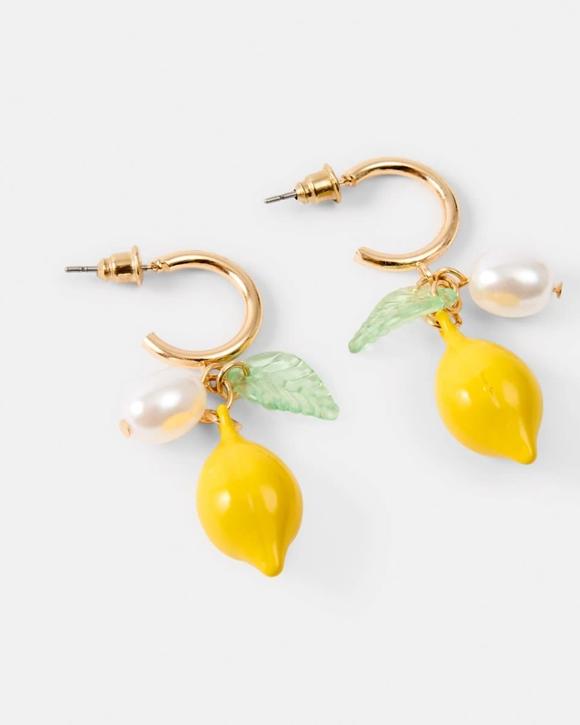 Lemon Hoop Earrings - Yellow and Gold Tone