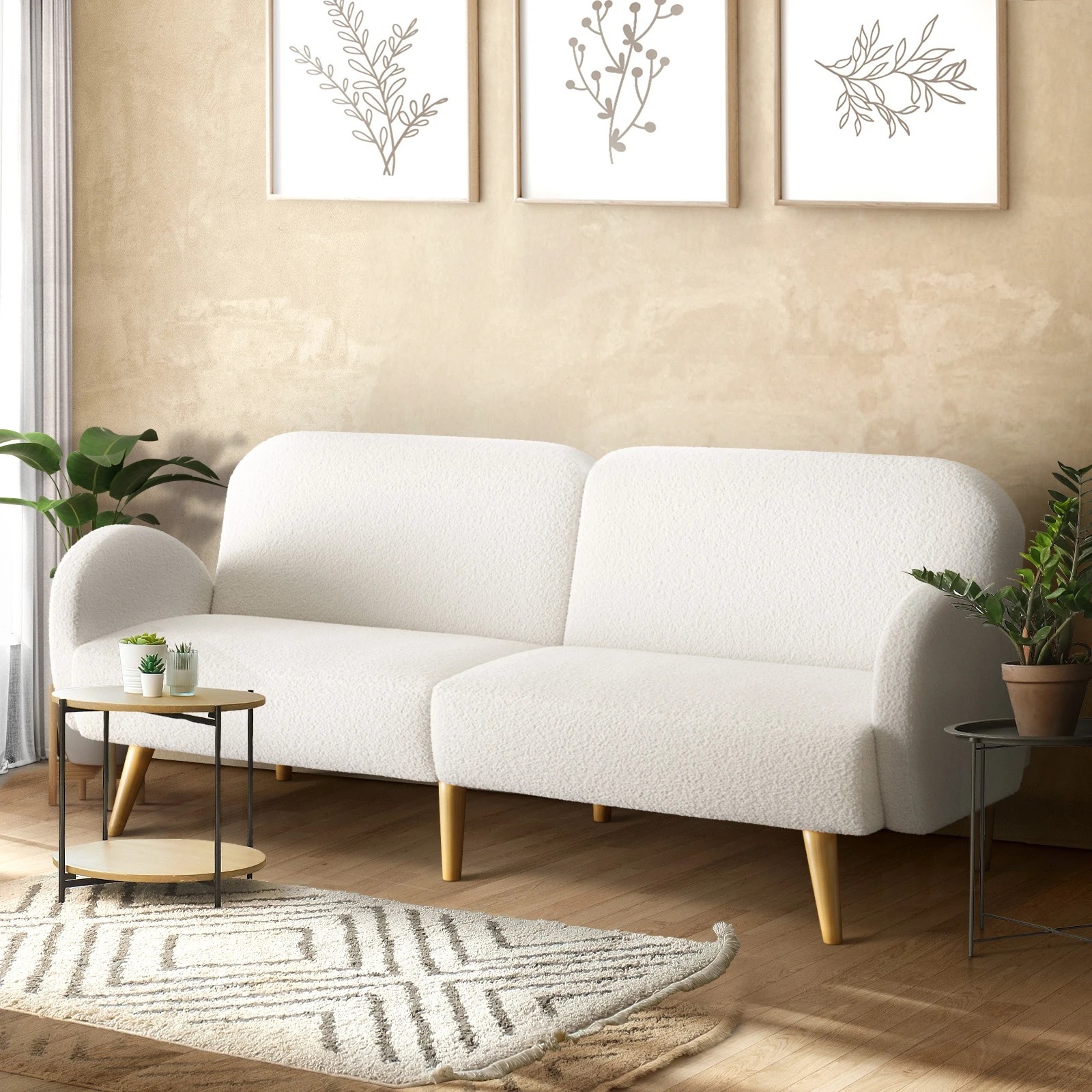 3 Oikiture Boucle Sofa Bed 3 Seater Recliner - White, 3 of 10