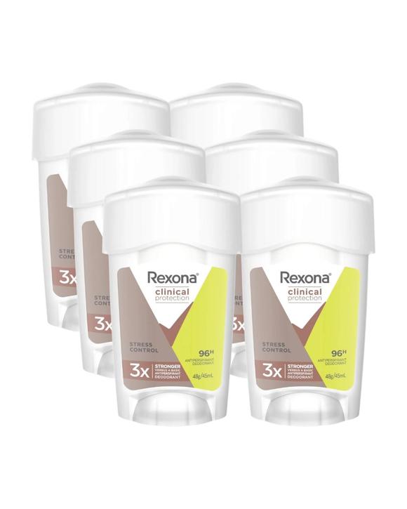 6 x Rexona Clinical Protection 96H Stress Control Antiperspirant Cream Deodorant 45mL